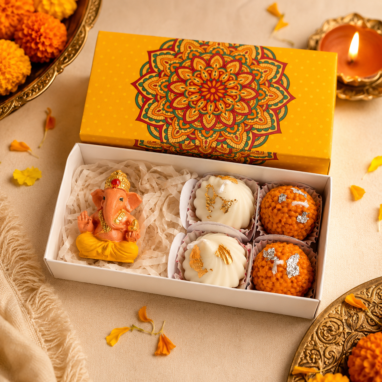 Hand Painted Ganesh & Scented Mithai Candle Hamper