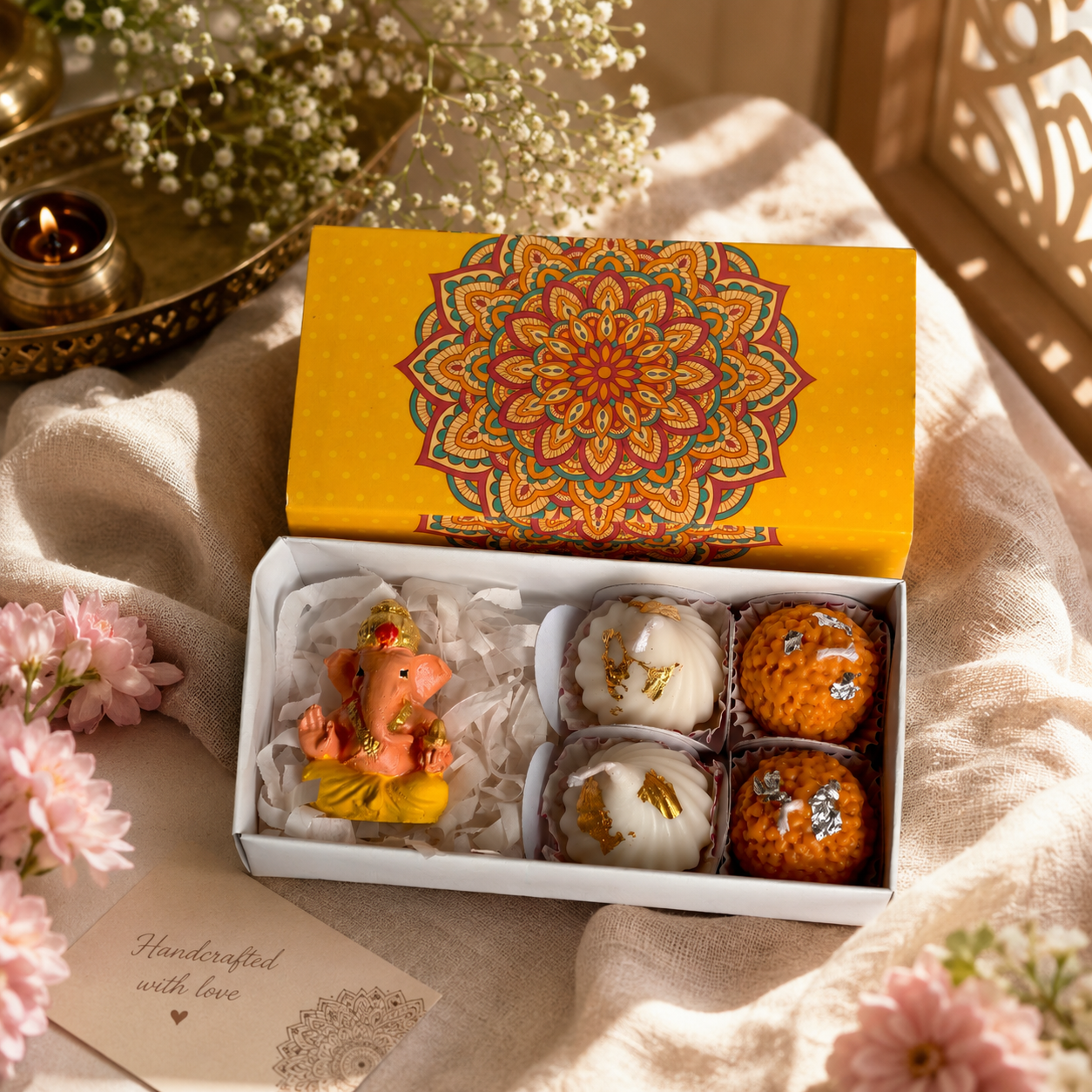 Hand Painted Ganesh & Scented Mithai Candle Hamper
