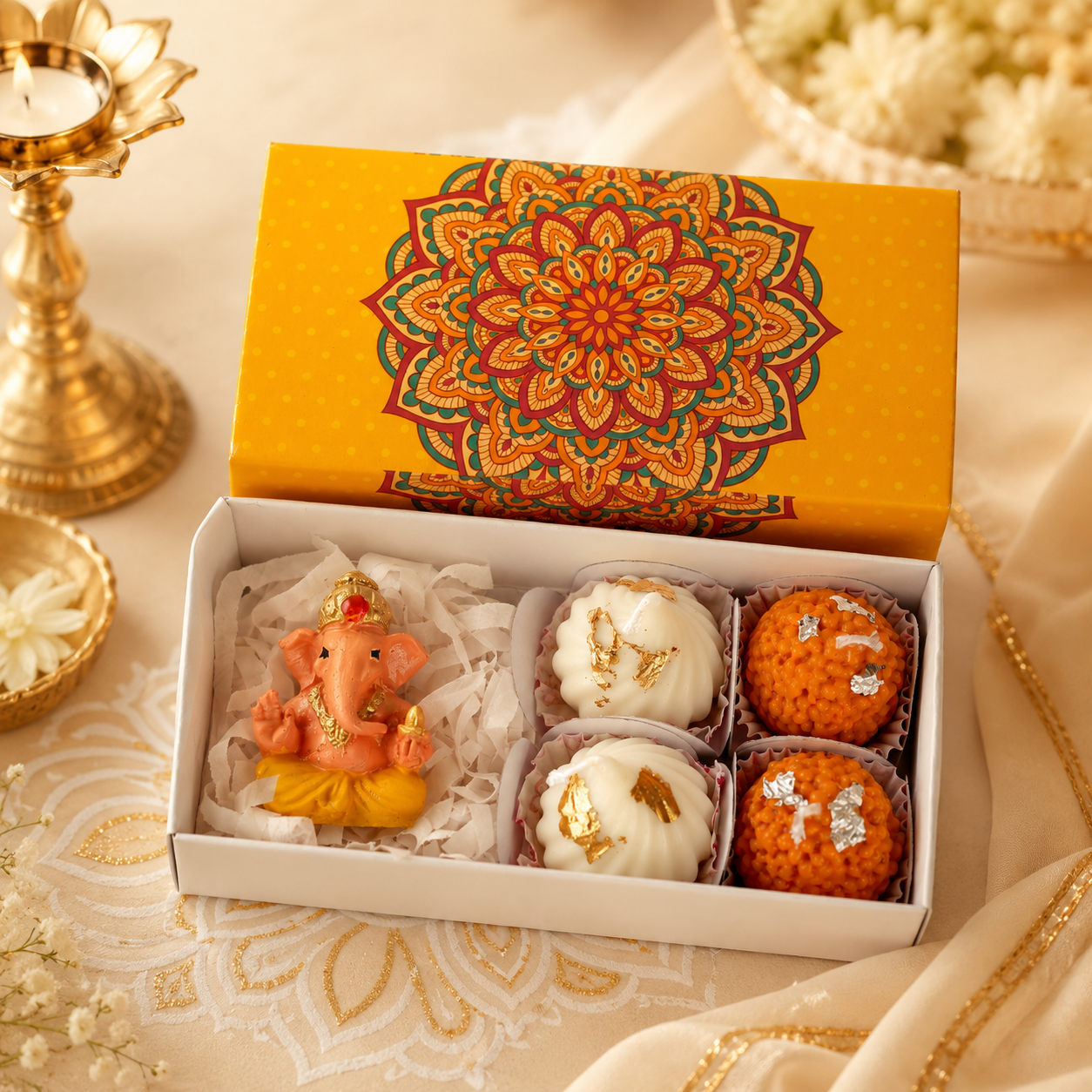 Hand Painted Ganesh & Scented Mithai Candle Hamper
