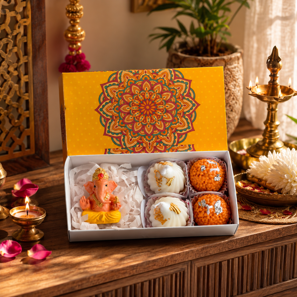 Hand Painted Ganesh & Scented Mithai Candle Hamper