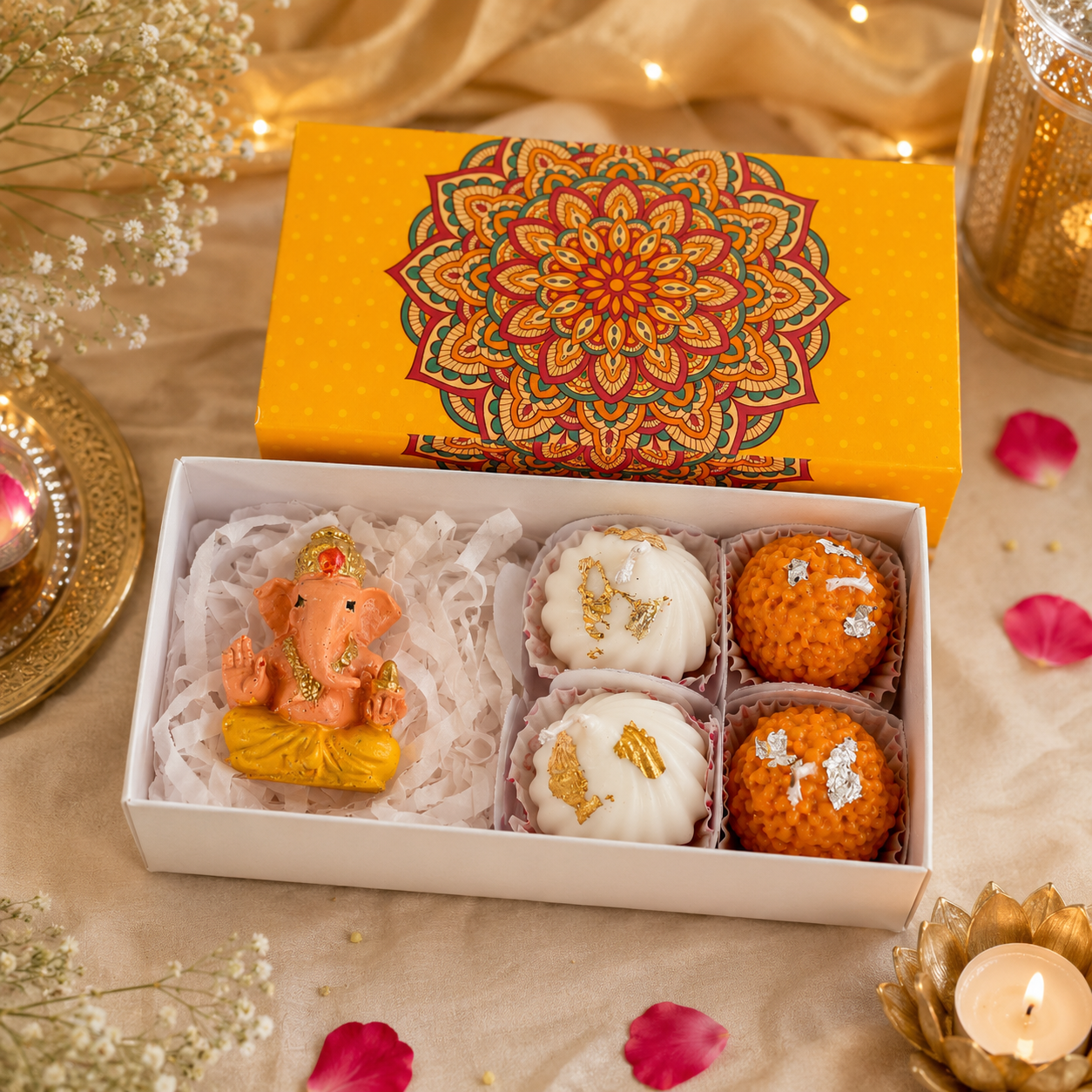 Hand Painted Ganesh & Scented Mithai Candle Hamper