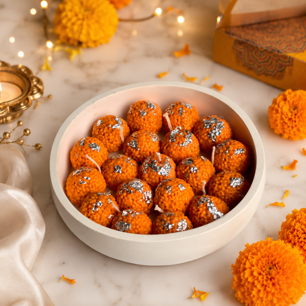 Motichoor Laddoo Concrete Bowl Candle | Handmade Festive Scented Candle