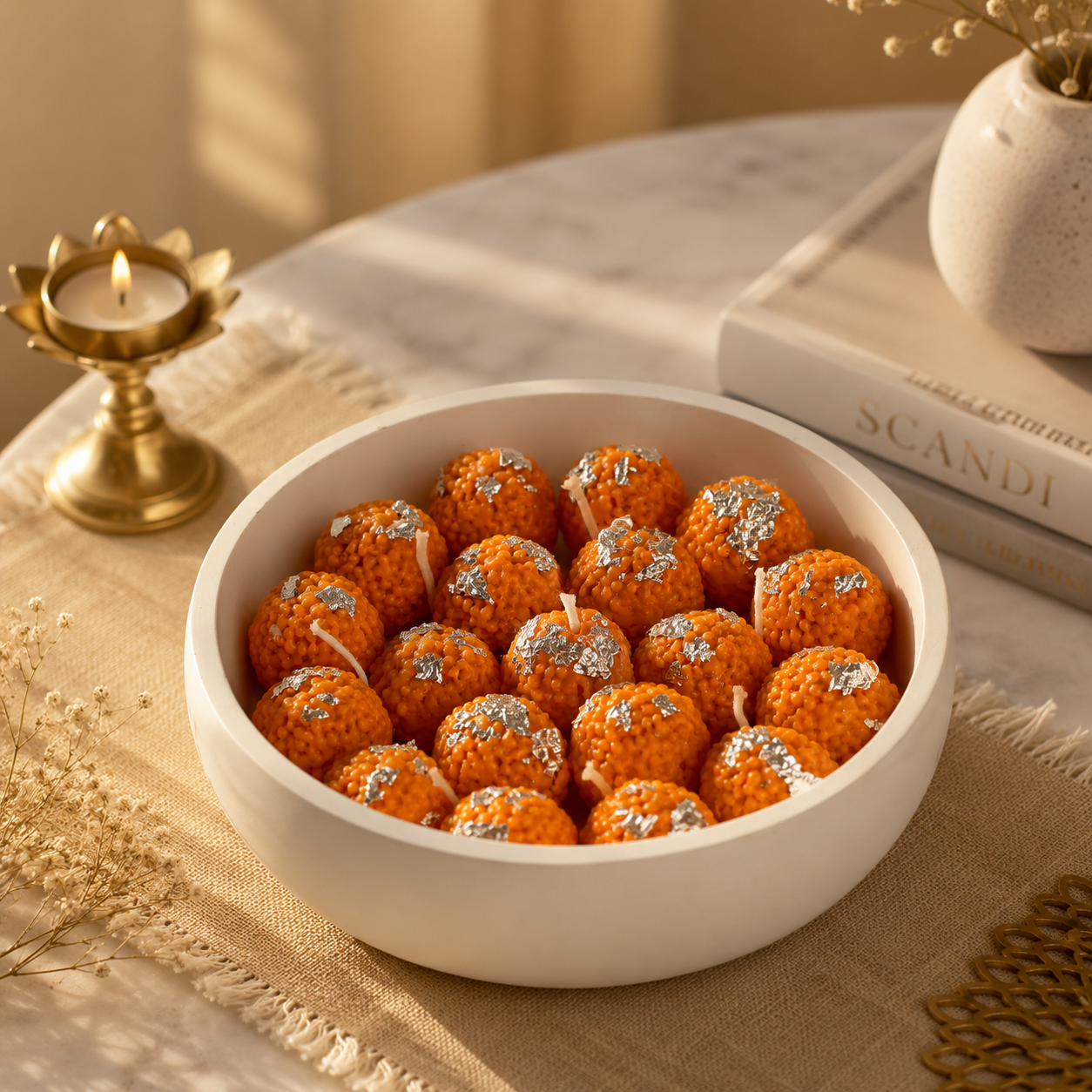 Motichoor Laddoo Concrete Bowl Candle | Handmade Festive Scented Candle