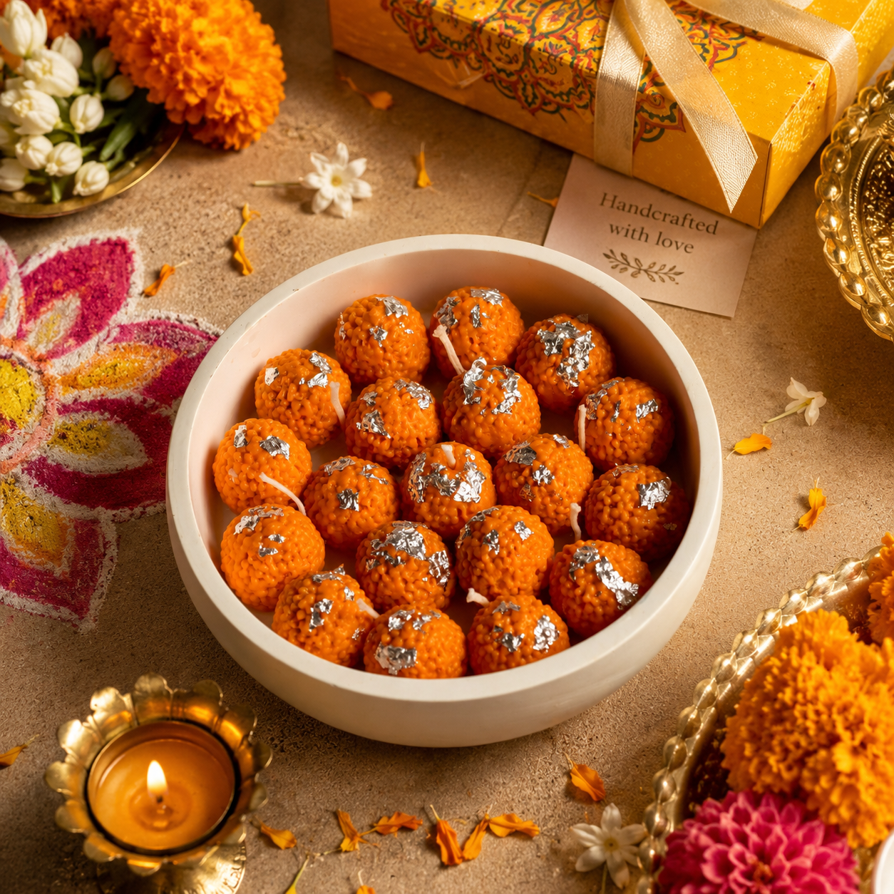 Motichoor Laddoo Concrete Bowl Candle | Handmade Festive Scented Candle