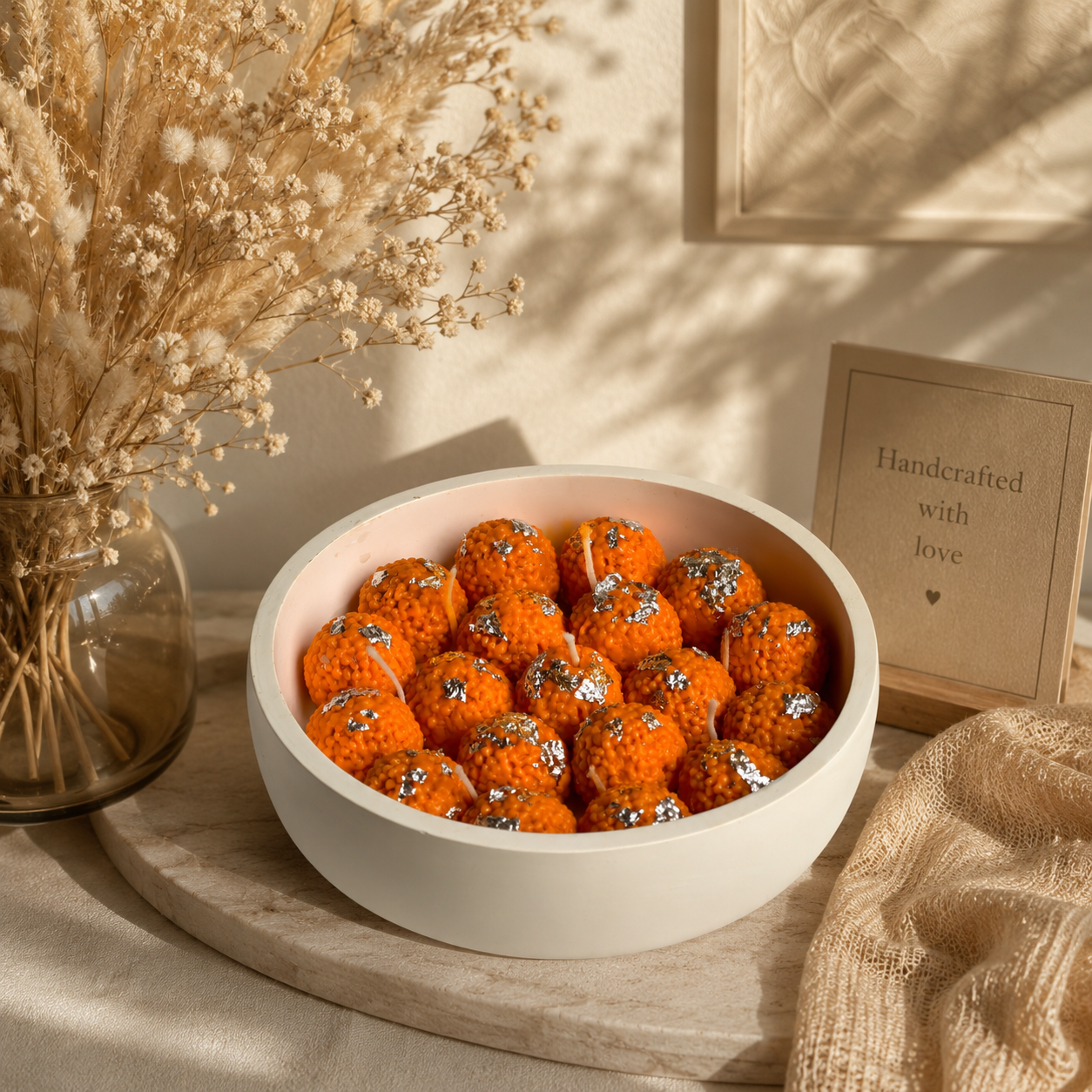 Motichoor Laddoo Concrete Bowl Candle | Handmade Festive Scented Candle