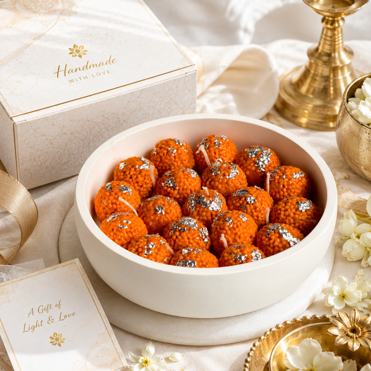 Motichoor Laddoo Concrete Bowl Candle | Handmade Festive Scented Candle