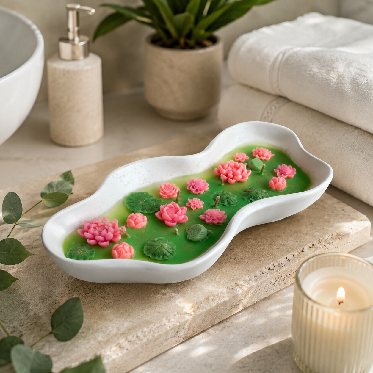 Lotus Pond Handmade Candle | Botanical Decorative Soy Wax Candle