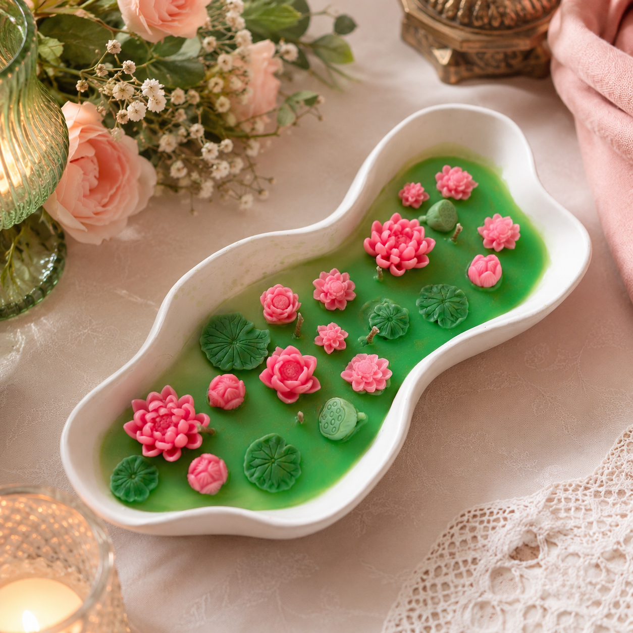 Lotus Pond Handmade Candle | Botanical Decorative Soy Wax Candle