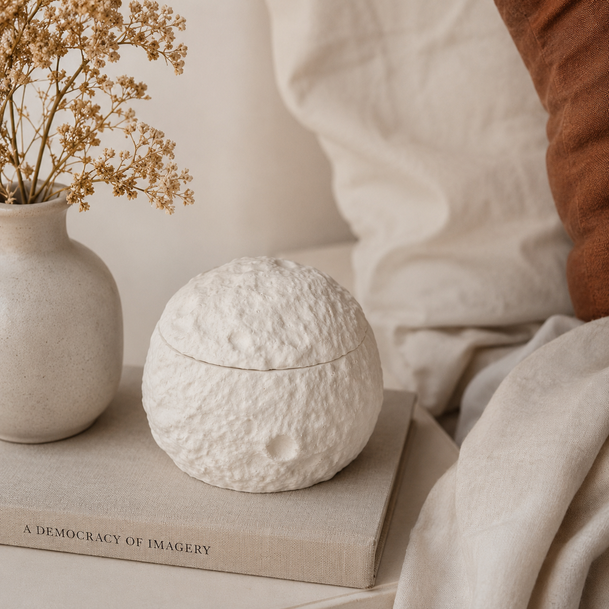 Moon Crater Reusable Concrete Candle with Lid | Handmade Scented Candle in Decorative Concrete Jar | Refillable Home Décor Candle