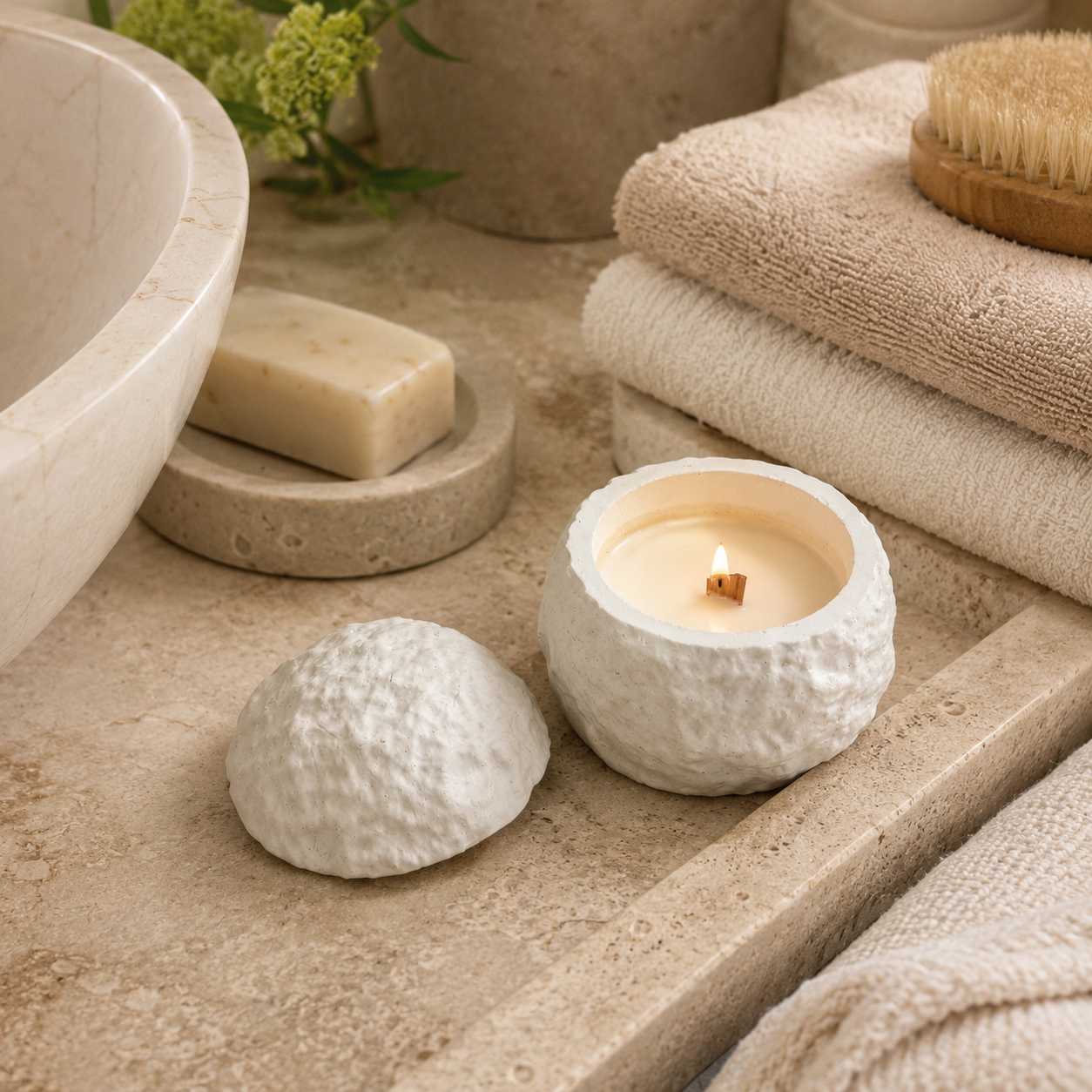 Moon Crater Reusable Concrete Candle with Lid | Handmade Scented Candle in Decorative Concrete Jar | Refillable Home Décor Candle