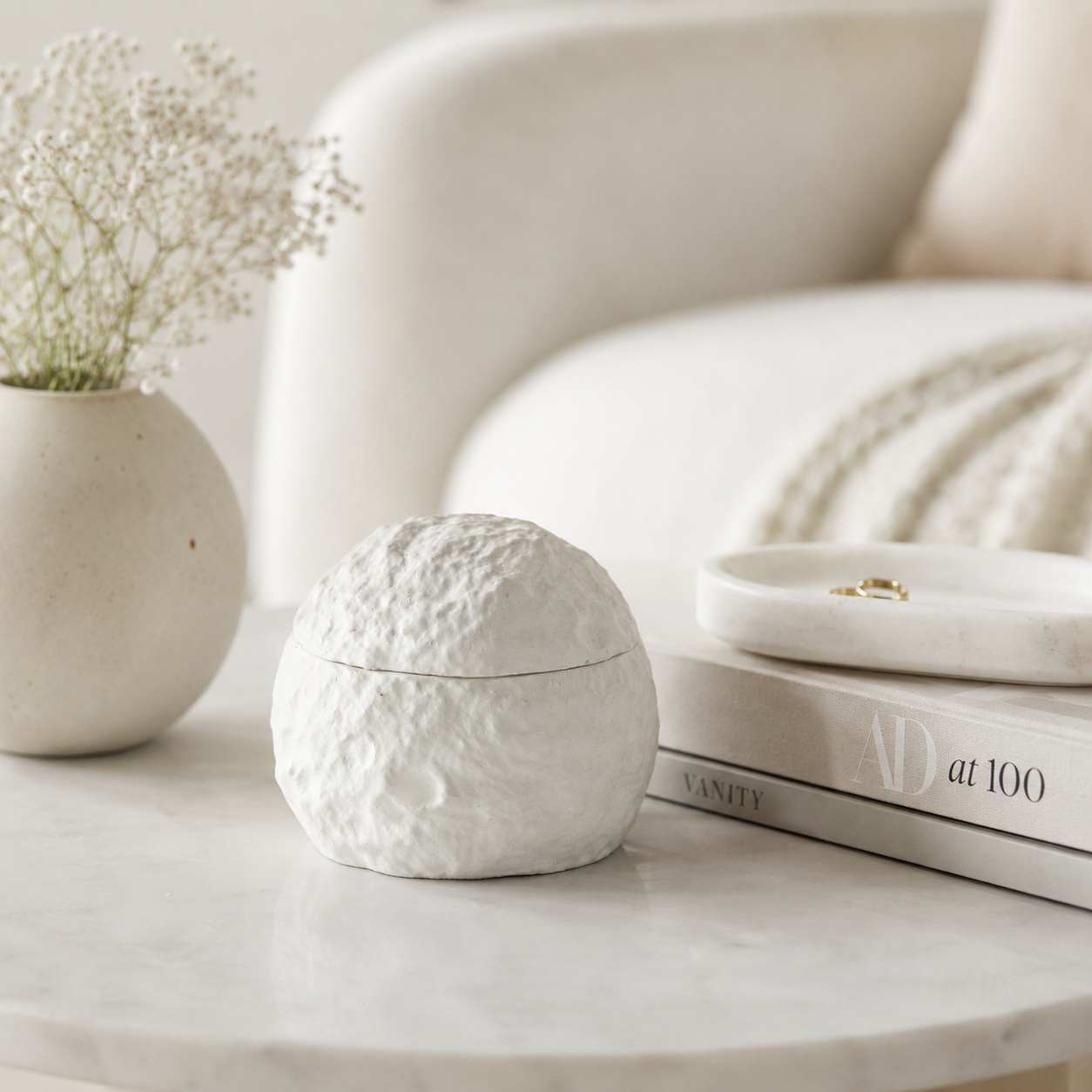 Moon Crater Reusable Concrete Candle with Lid | Handmade Scented Candle in Decorative Concrete Jar | Refillable Home Décor Candle