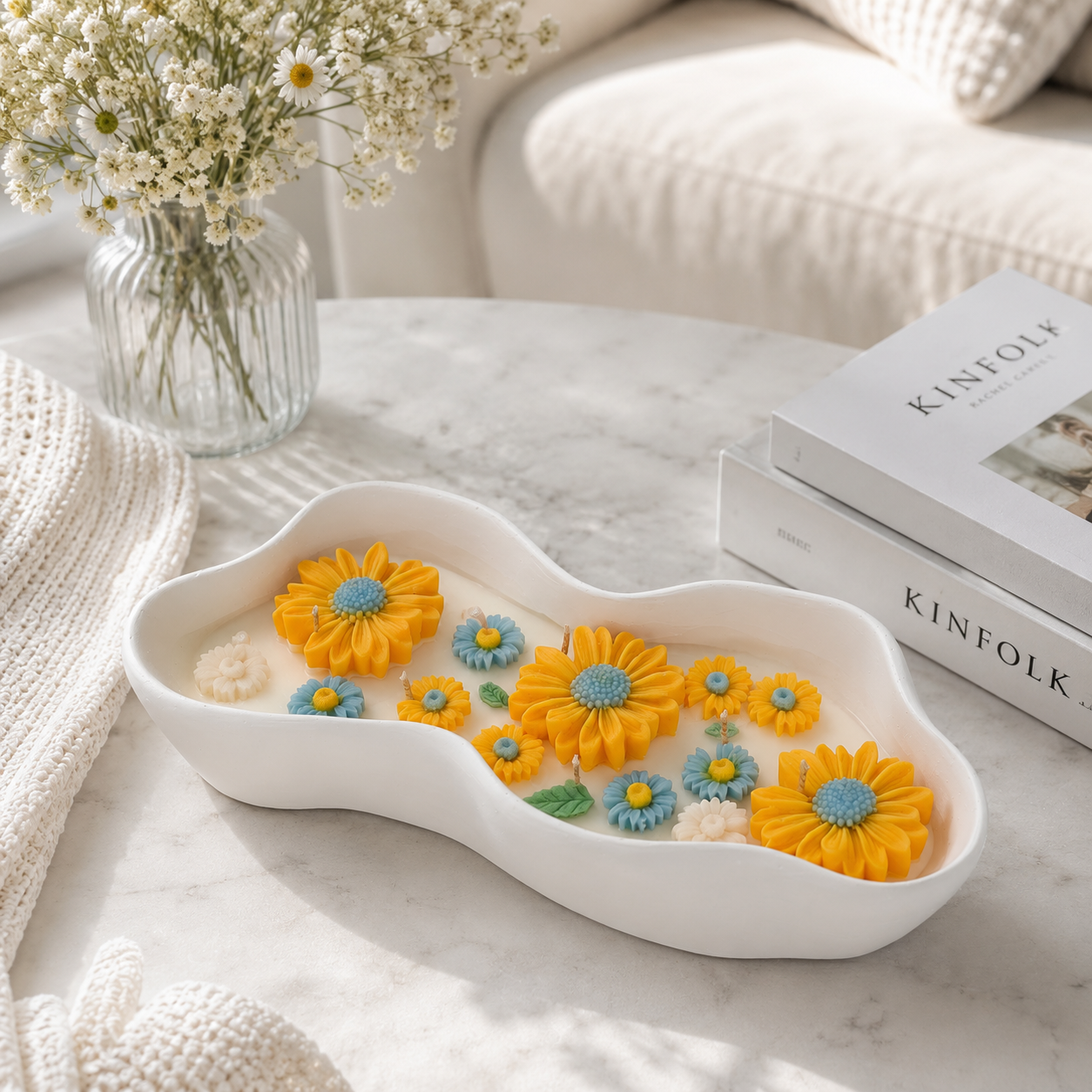 Sunflower Floral Handmade Candle | Decorative Soy Wax Bowl Candle