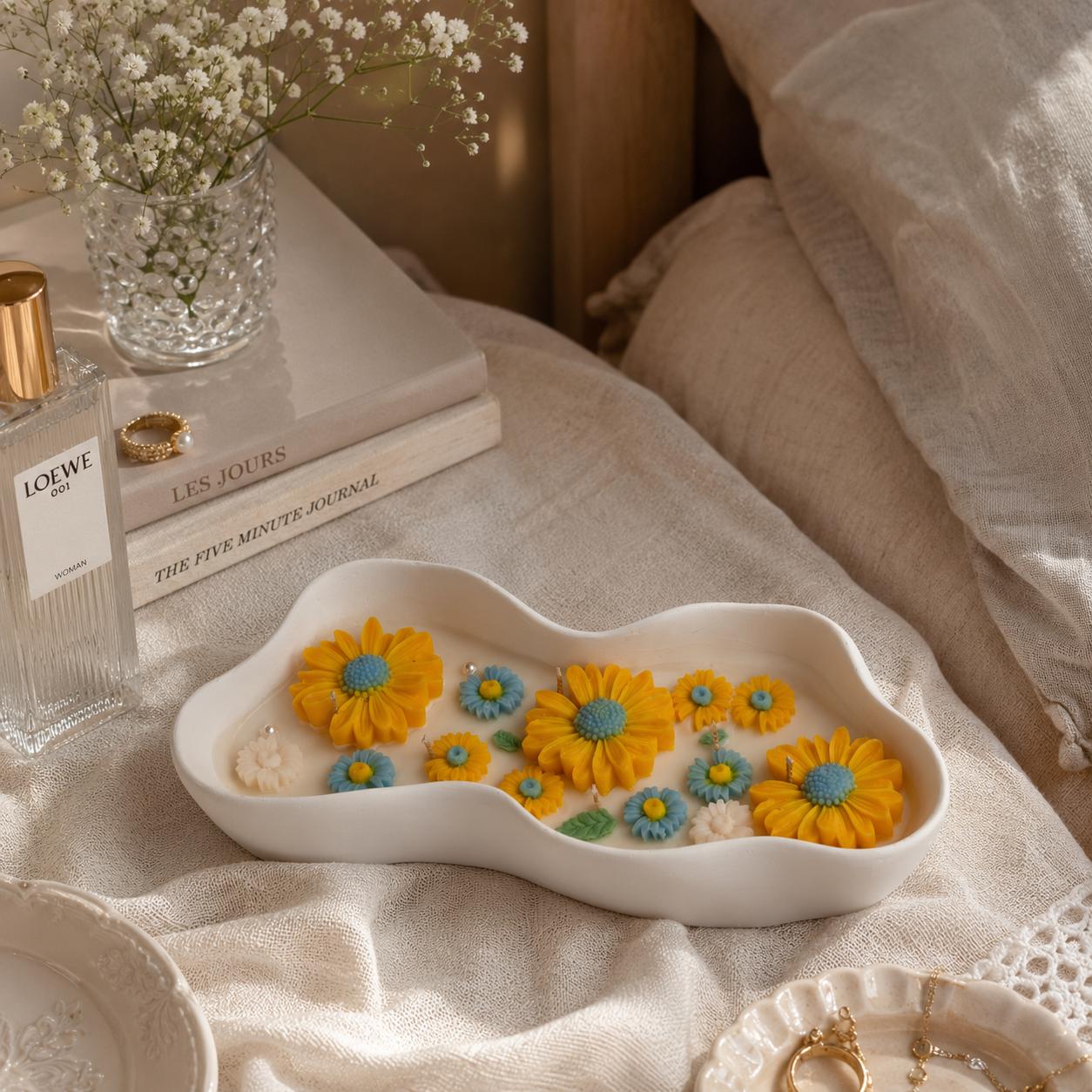Sunflower Floral Handmade Candle | Decorative Soy Wax Bowl Candle