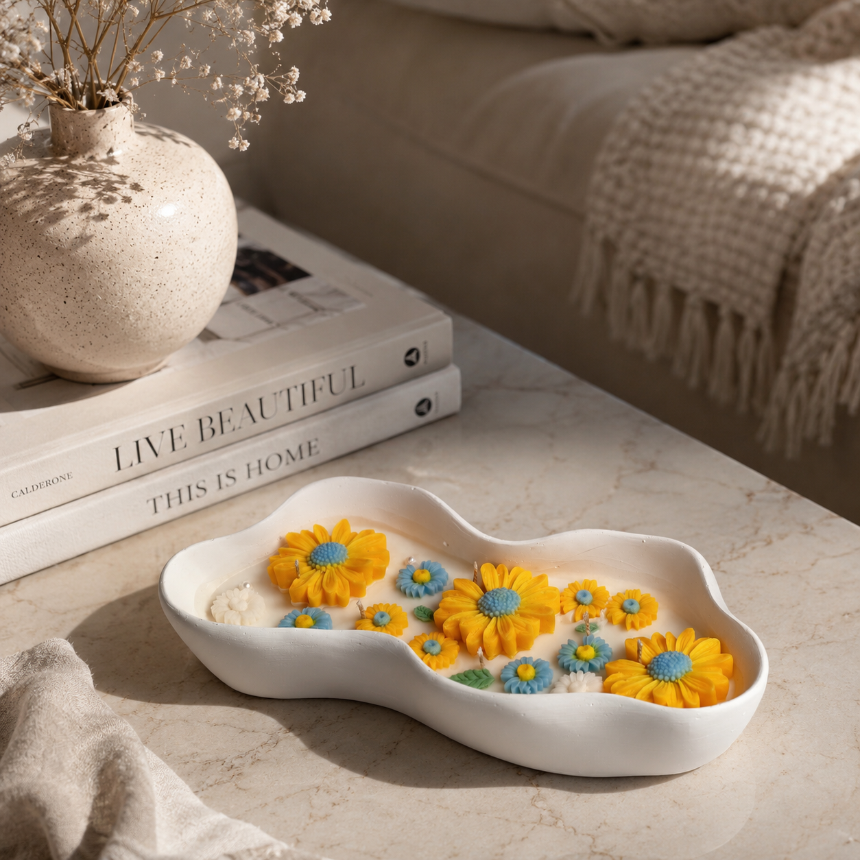 Sunflower Floral Handmade Candle | Decorative Soy Wax Bowl Candle