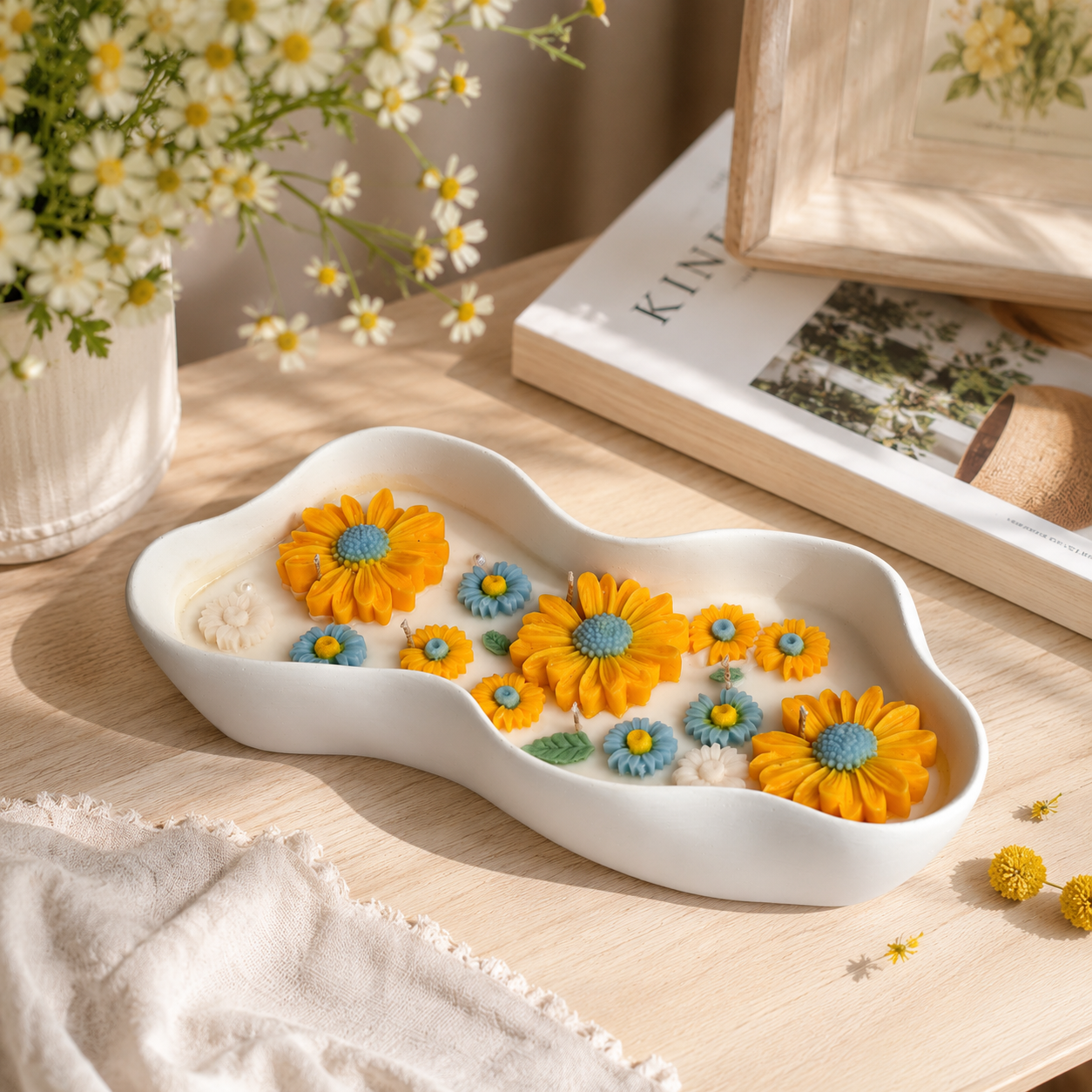 Sunflower Floral Handmade Candle | Decorative Soy Wax Bowl Candle