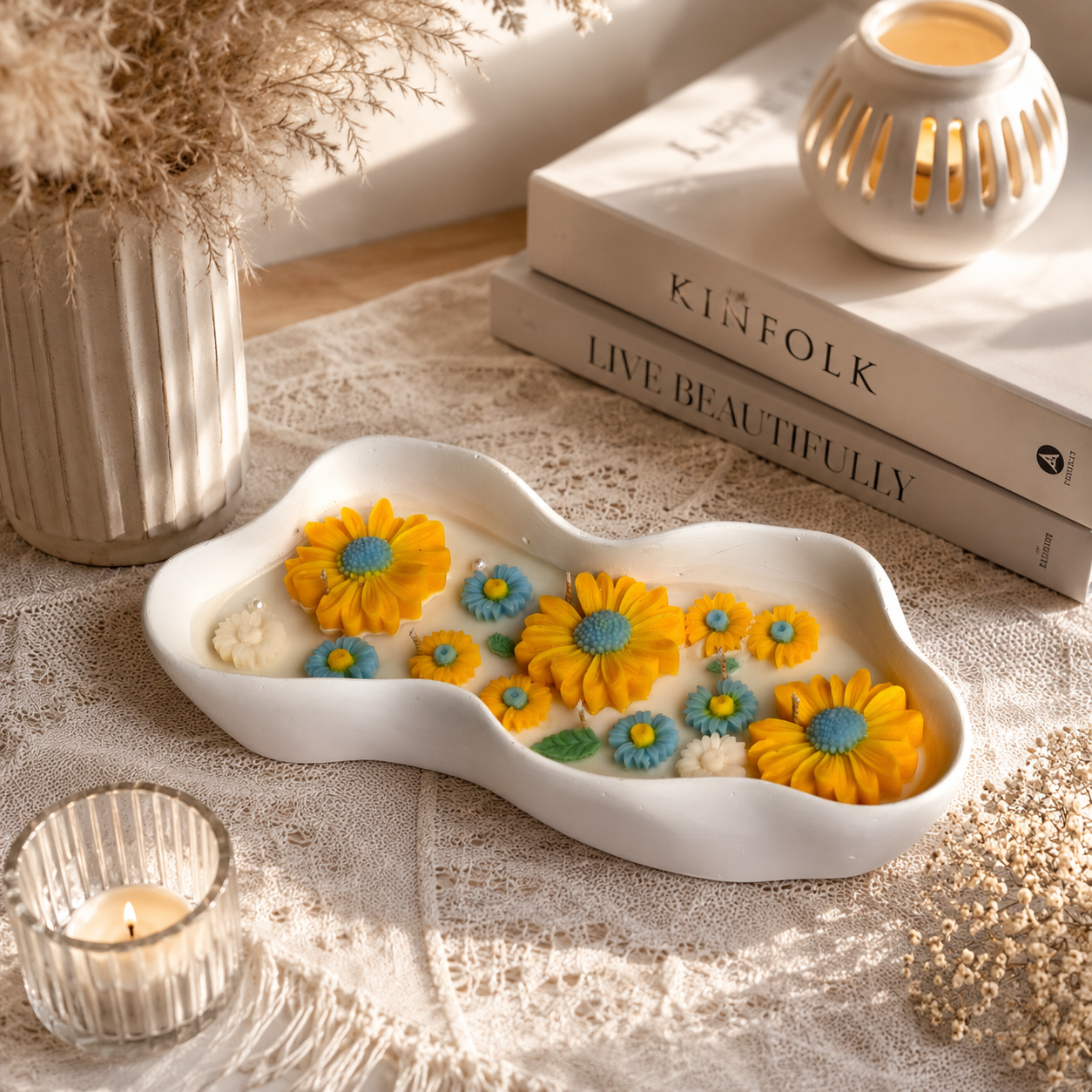 Sunflower Floral Handmade Candle | Decorative Soy Wax Bowl Candle