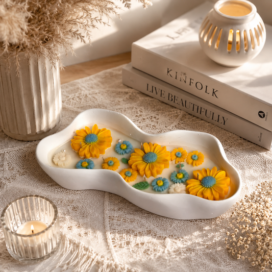 Sunflower Floral Handmade Candle | Decorative Soy Wax Bowl Candle