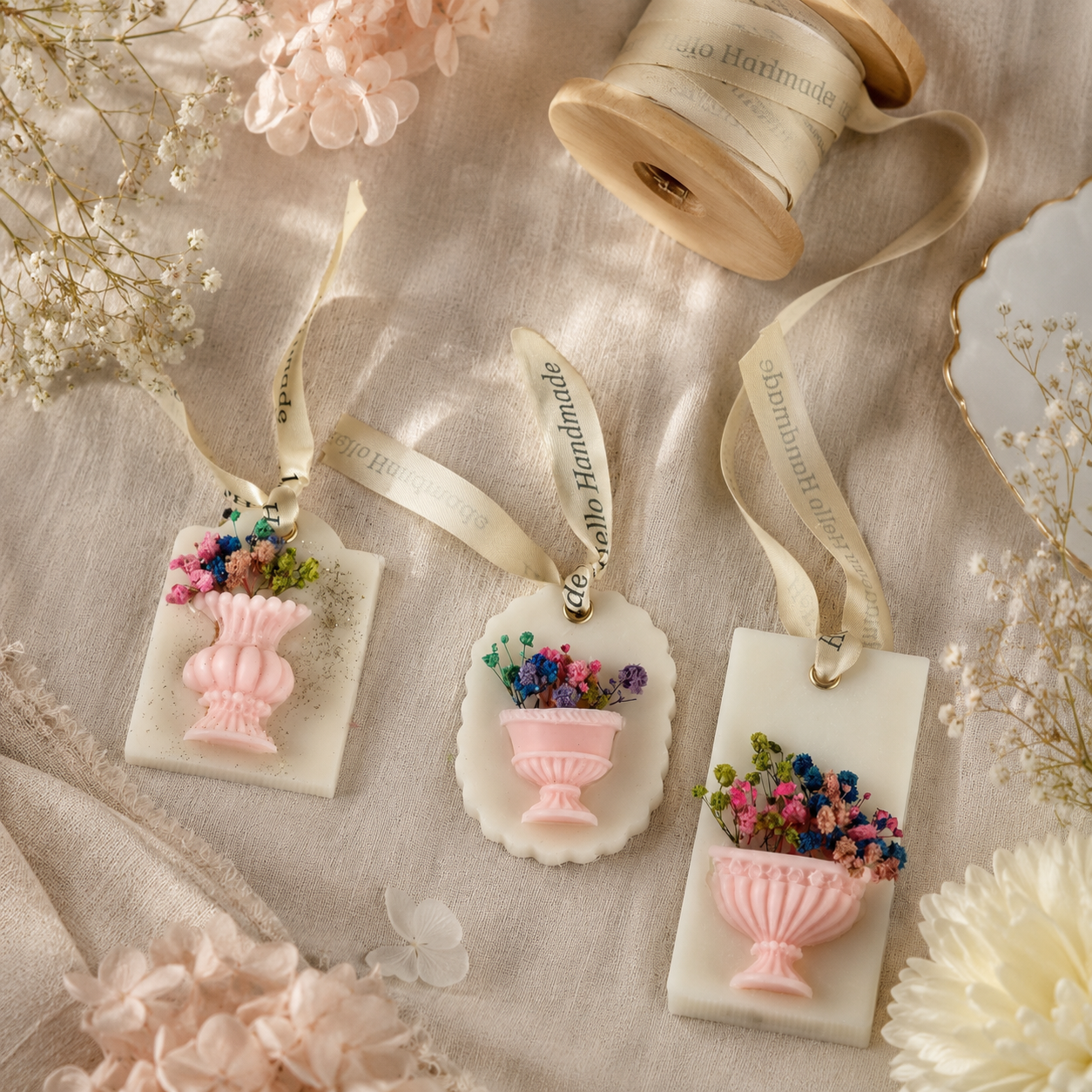 Handmade Wax Tablet Set of 3 | Orchid Bouquet Scented Wax Sachets for Wardrobe, Closet & Drawer | Decorative Floral Air Freshener Gift Set
