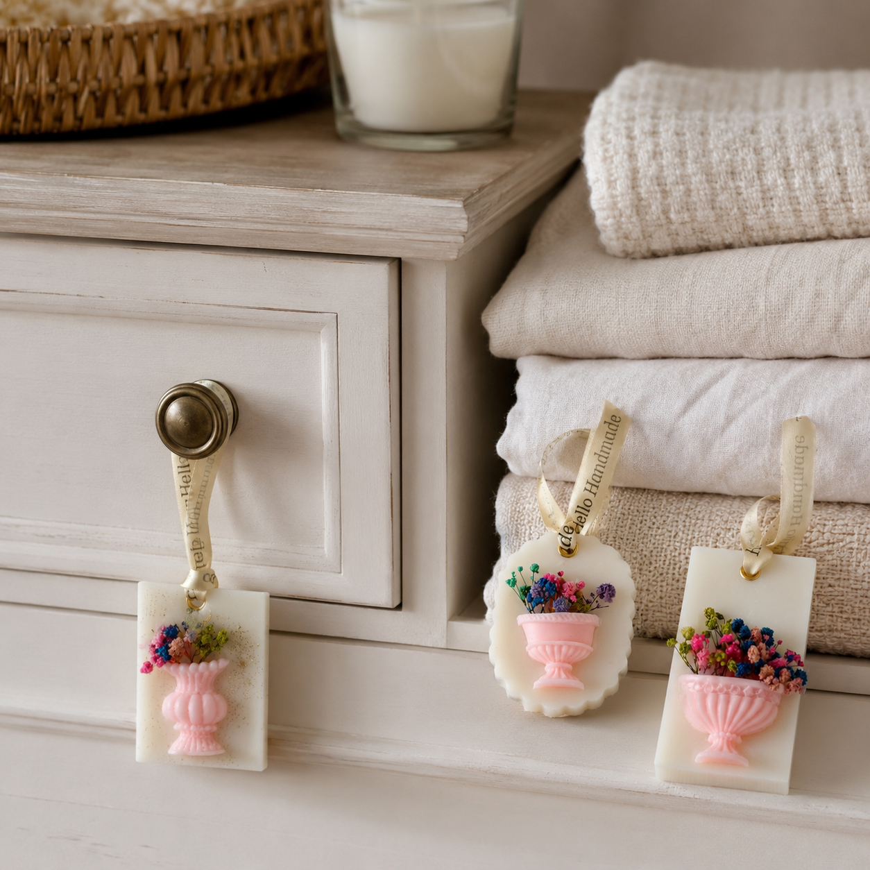 Handmade Wax Tablet Set of 3 | Orchid Bouquet Scented Wax Sachets for Wardrobe, Closet & Drawer | Decorative Floral Air Freshener Gift Set