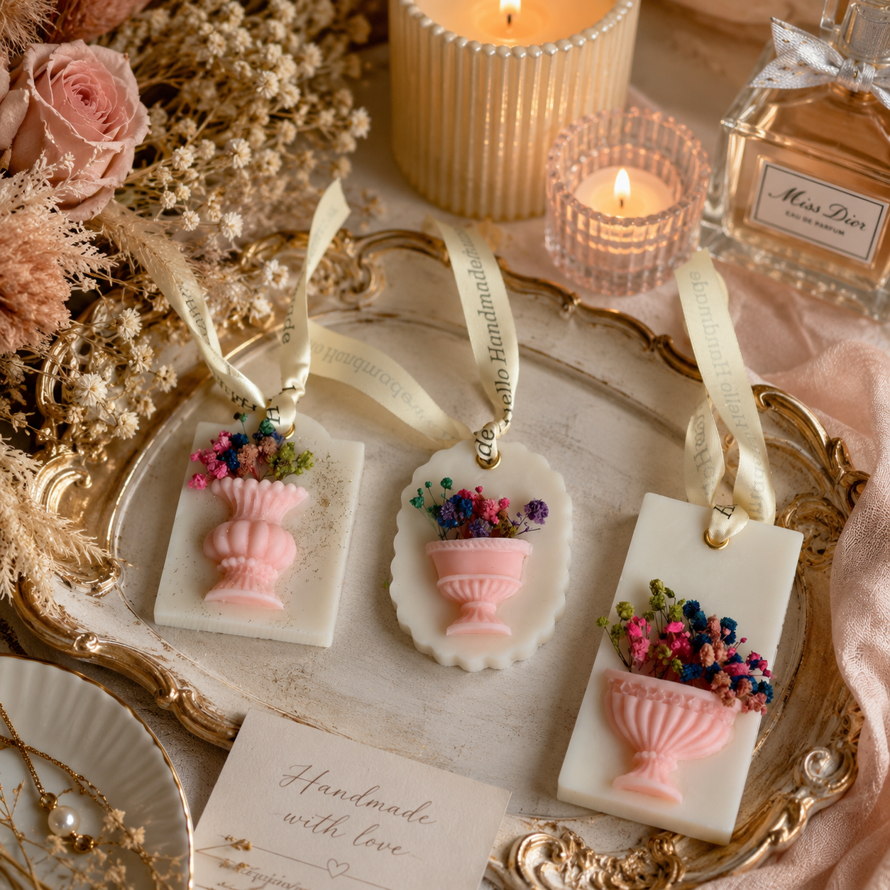 Handmade Wax Tablet Set of 3 | Orchid Bouquet Scented Wax Sachets for Wardrobe, Closet & Drawer | Decorative Floral Air Freshener Gift Set