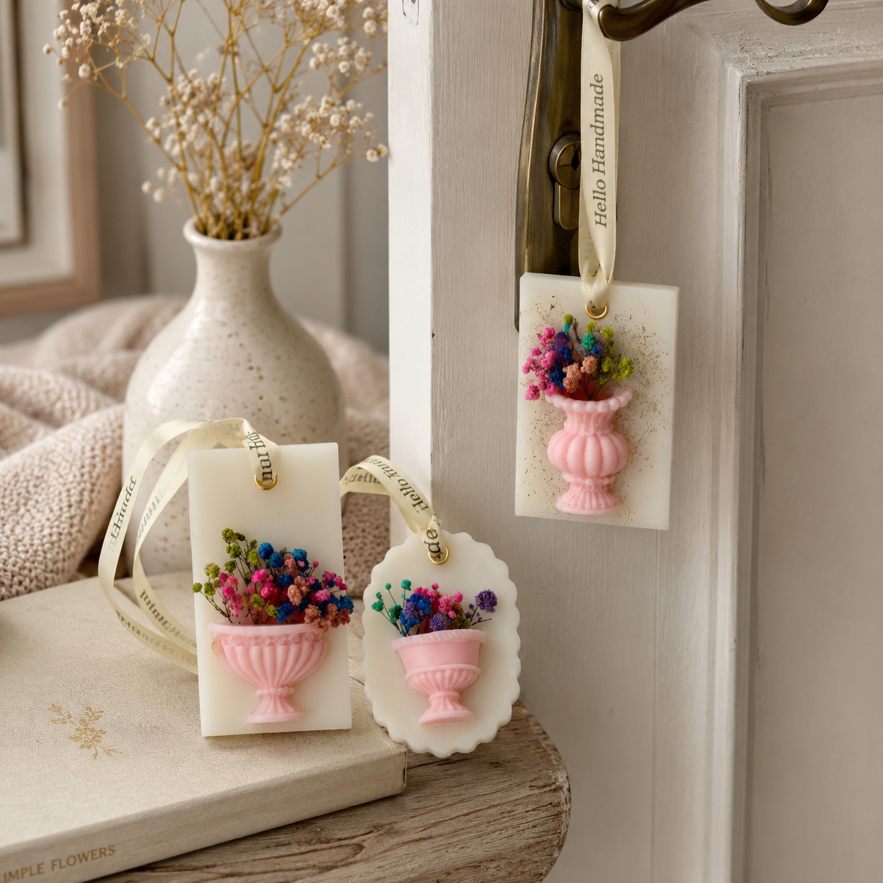 Handmade Wax Tablet Set of 3 | Orchid Bouquet Scented Wax Sachets for Wardrobe, Closet & Drawer | Decorative Floral Air Freshener Gift Set