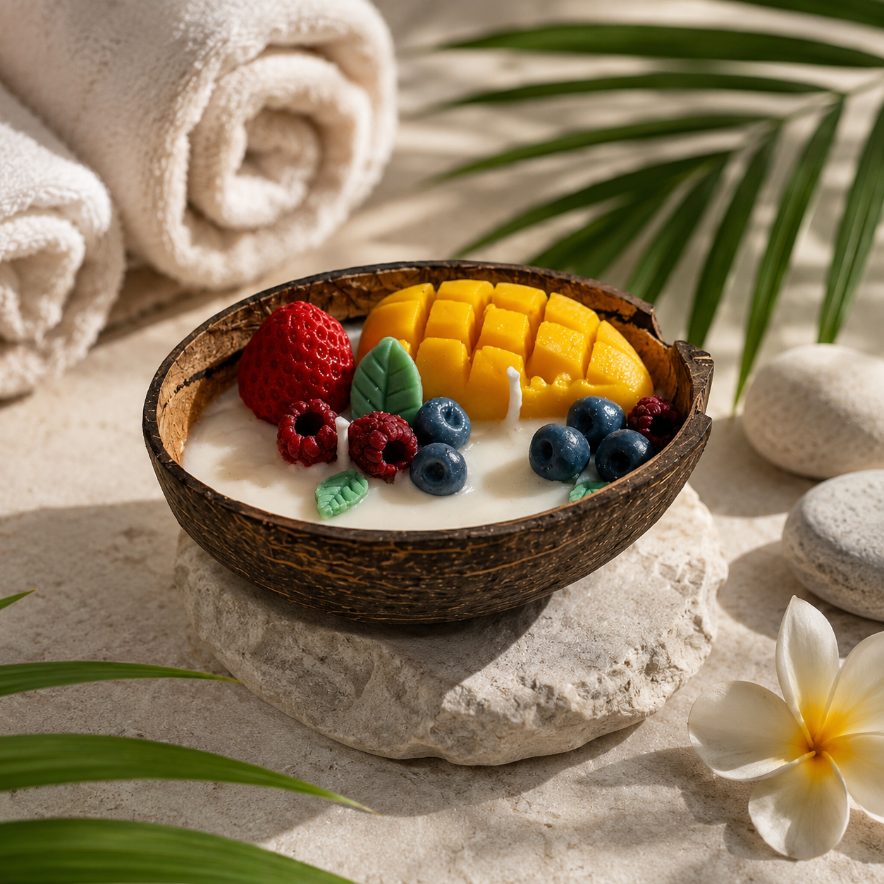 Tropical Coconut Shell Candle | Handmade Fruit-Themed Coconut Bowl Candle for Home Décor & Gifting
