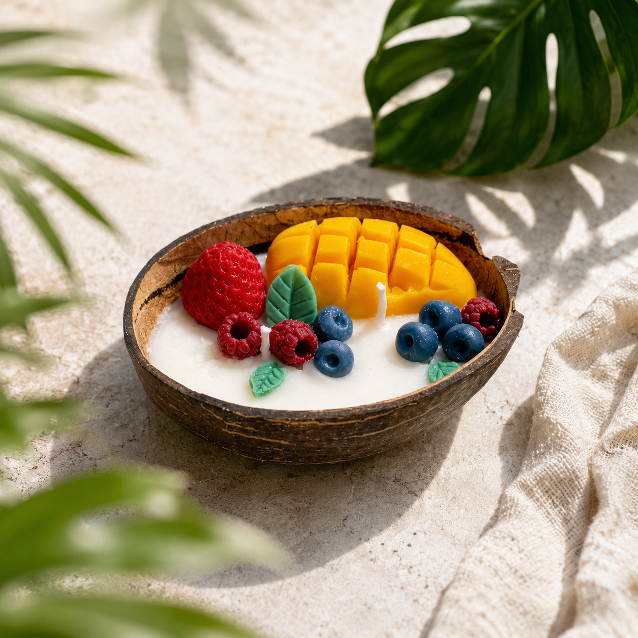 Tropical Coconut Shell Candle | Handmade Fruit-Themed Coconut Bowl Candle for Home Décor & Gifting