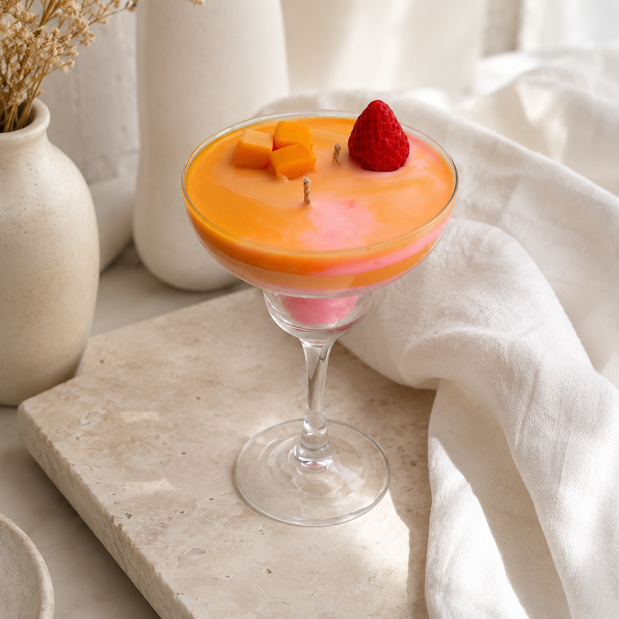 Mango Strawberry Dessert Candle | Handmade Cocktail Glass Candle for Home Décor & Gifting