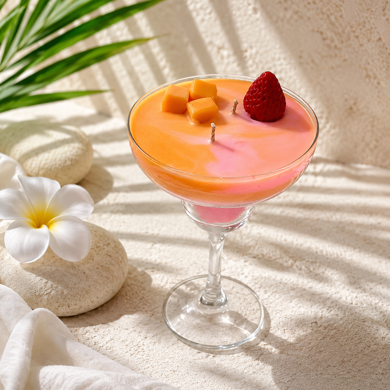 Mango Strawberry Dessert Candle | Handmade Cocktail Glass Candle for Home Décor & Gifting