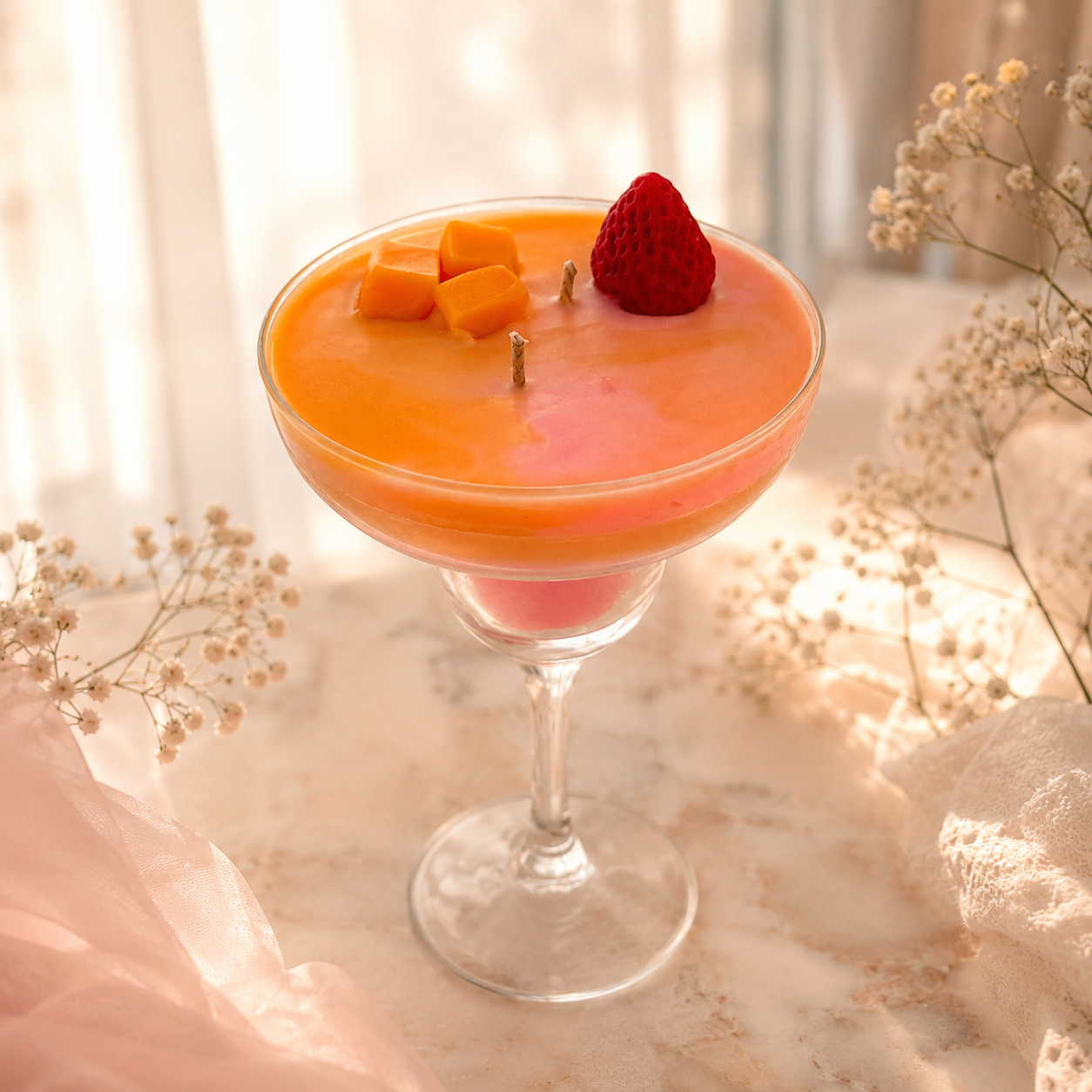 Mango Strawberry Dessert Candle | Handmade Cocktail Glass Candle for Home Décor & Gifting