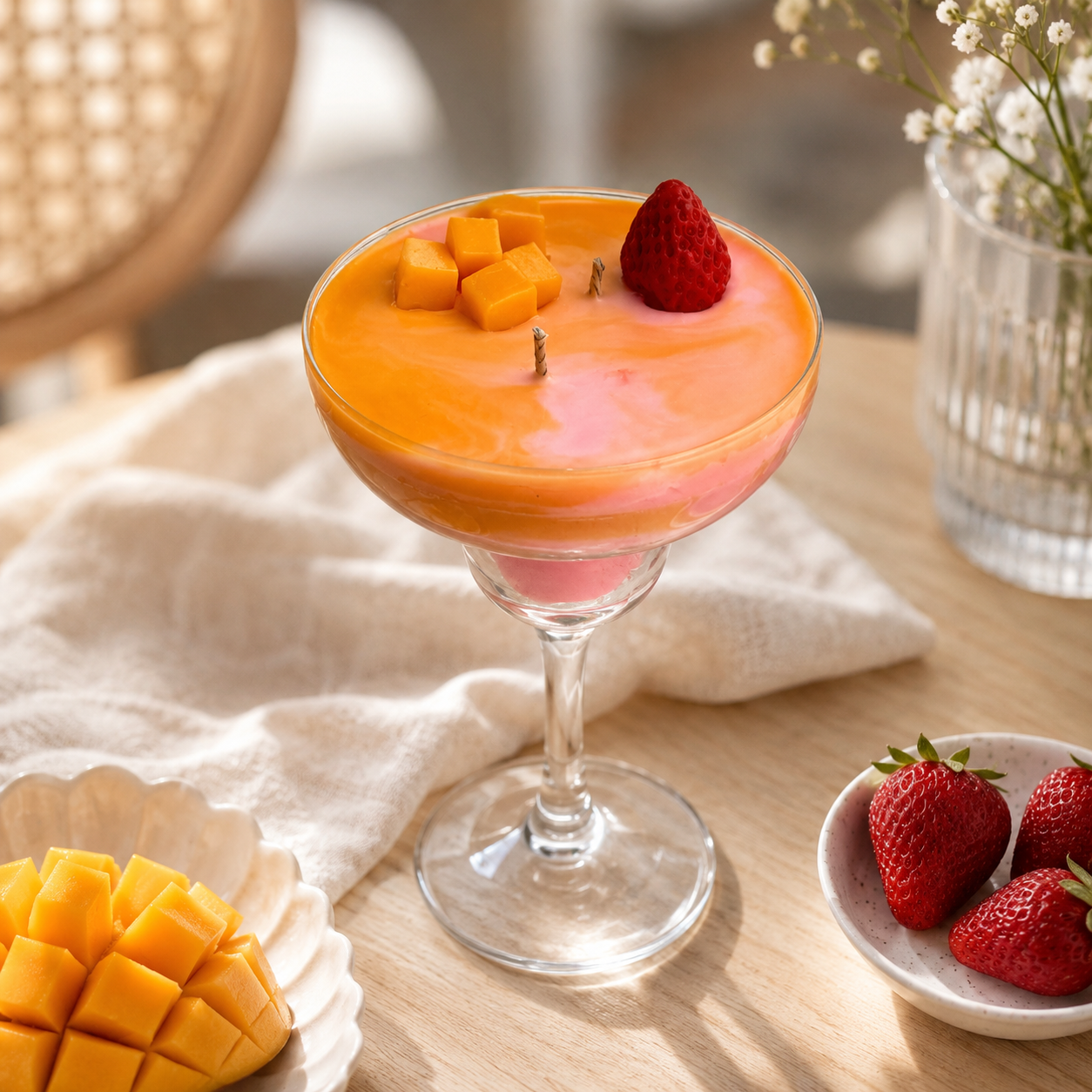 Mango Strawberry Dessert Candle | Handmade Cocktail Glass Candle for Home Décor & Gifting