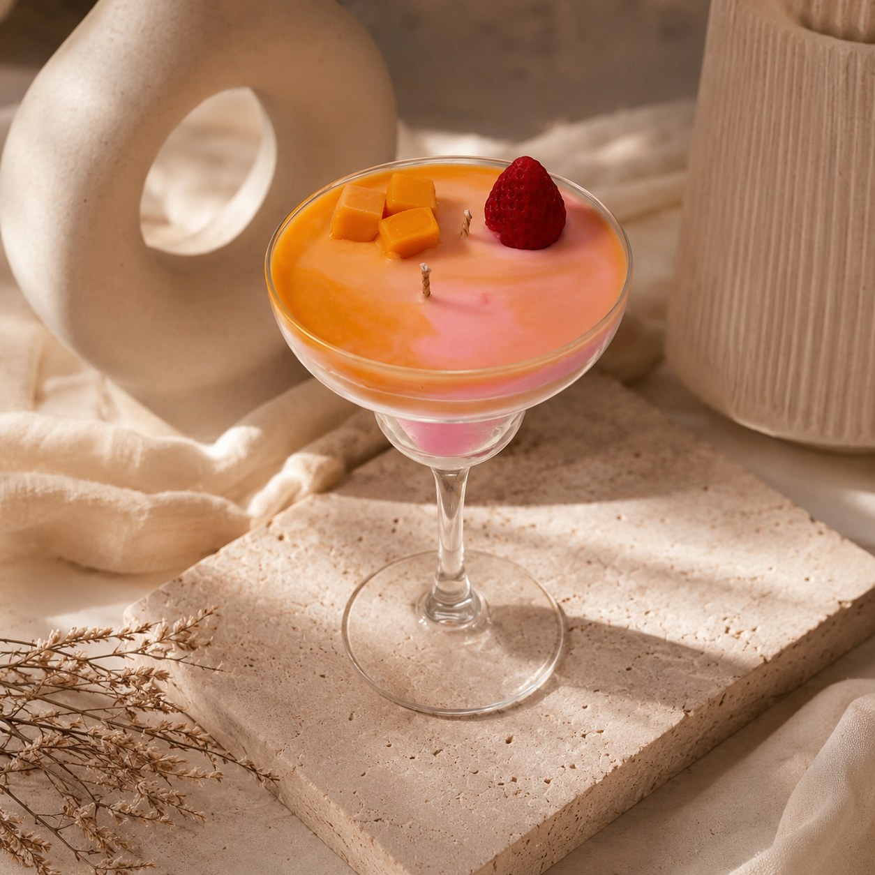 Mango Strawberry Dessert Candle | Handmade Cocktail Glass Candle for Home Décor & Gifting