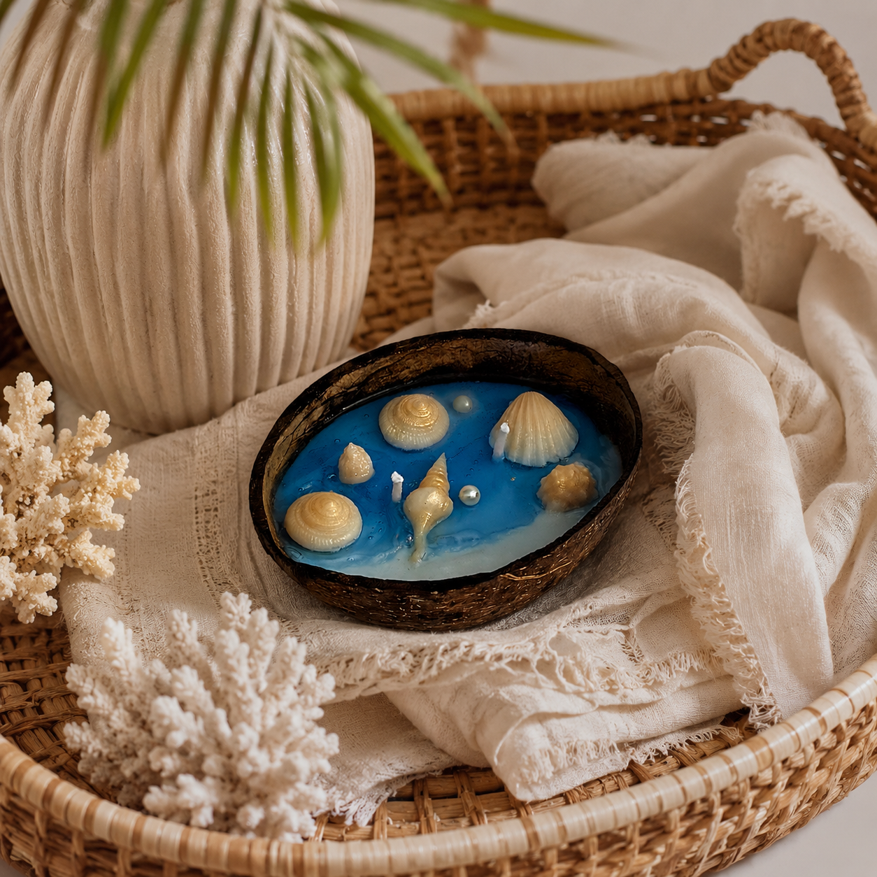 Ocean Breeze Coconut Shell Candle | Handmade Coastal-Themed Coconut Bowl Candle for Home Décor & Gifting