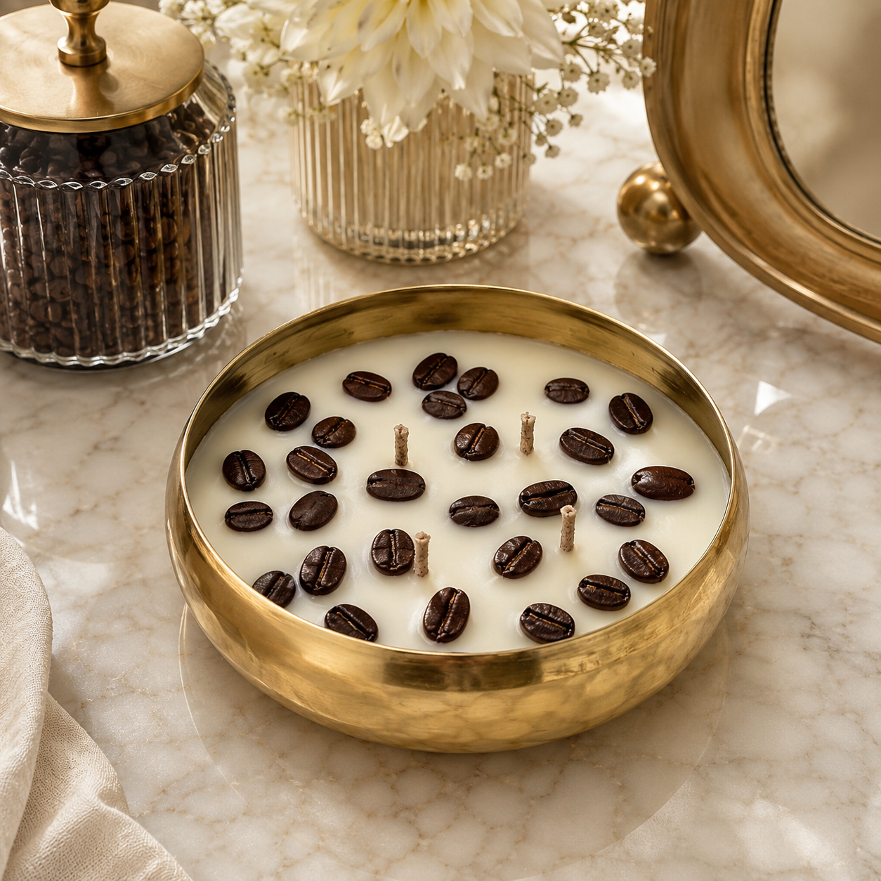 Coffee Bean Urli Candle | Handmade Coffee Scented Decorative Brass Bowl Candle
