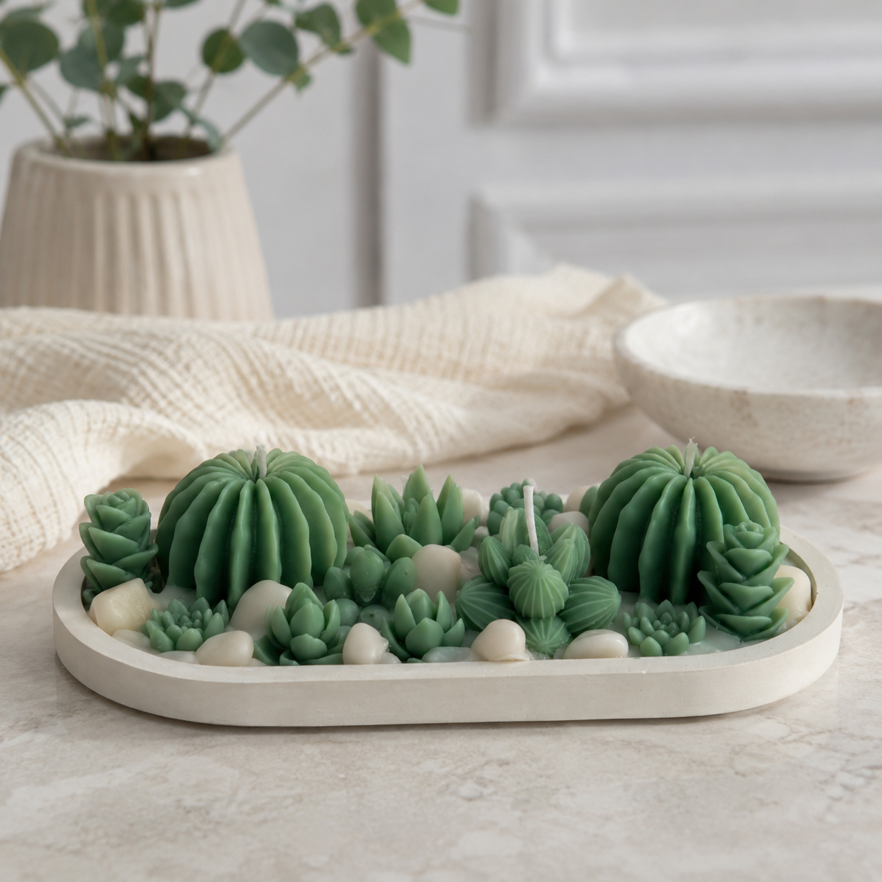 Succulent Garden Candle Tray | Handmade Cactus & Succulent Candle in Reusable Decorative Tray