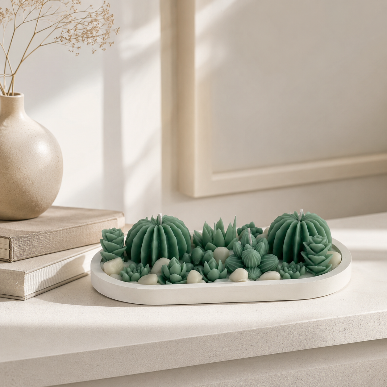 Succulent Garden Candle Tray | Handmade Cactus & Succulent Candle in Reusable Decorative Tray