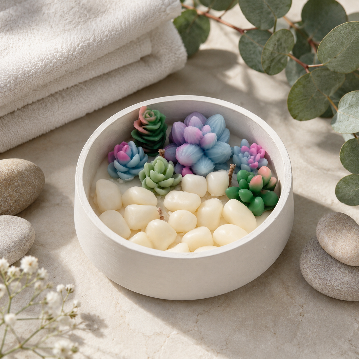 Succulent Garden Candle Concrete Bowl | Handmade Decorative Candle for Home Décor & Gifting