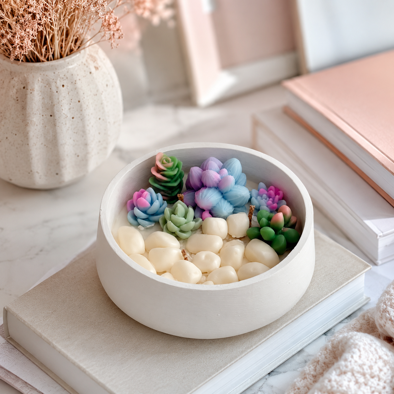 Succulent Garden Candle Concrete Bowl | Handmade Decorative Candle for Home Décor & Gifting