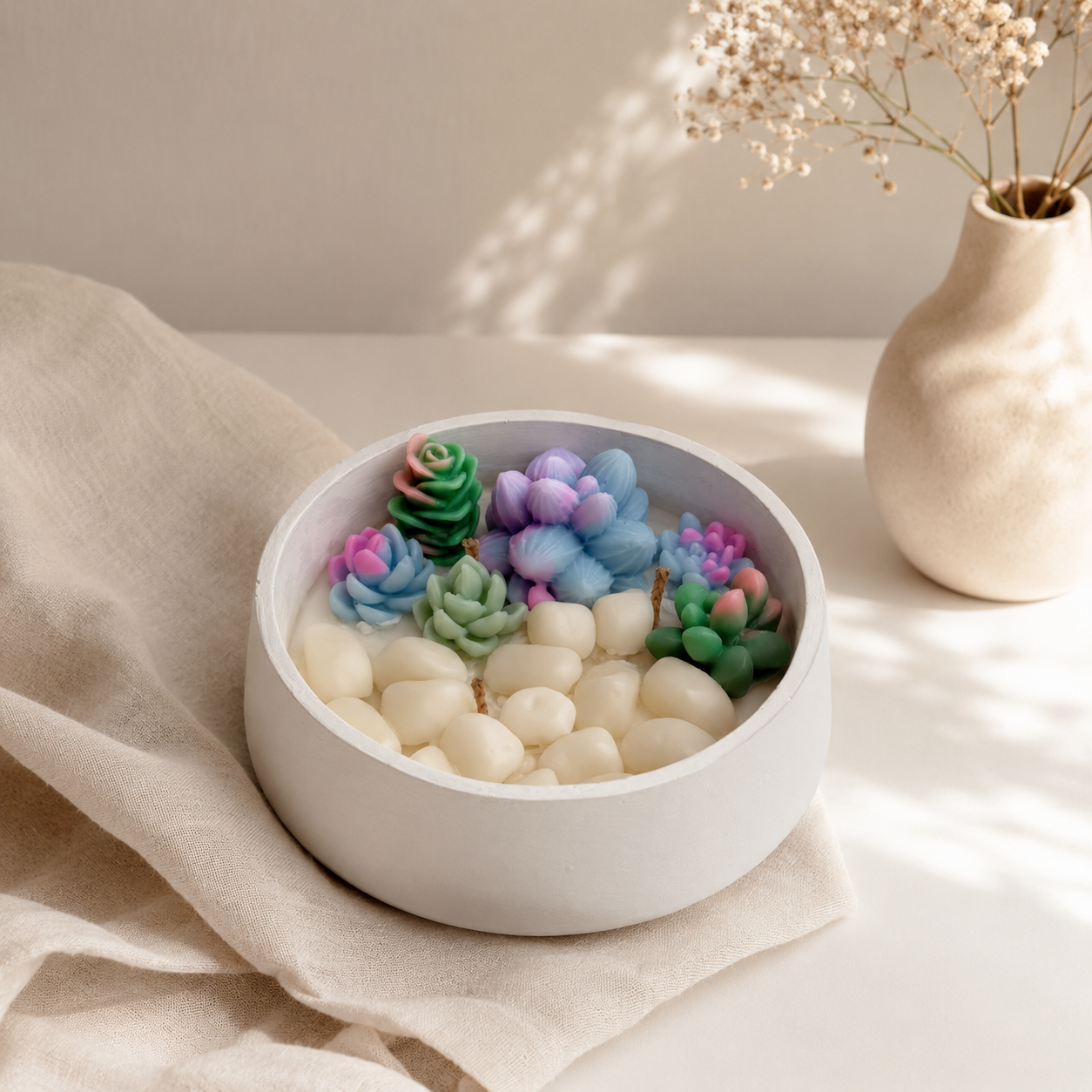 Succulent Garden Candle Concrete Bowl | Handmade Decorative Candle for Home Décor & Gifting