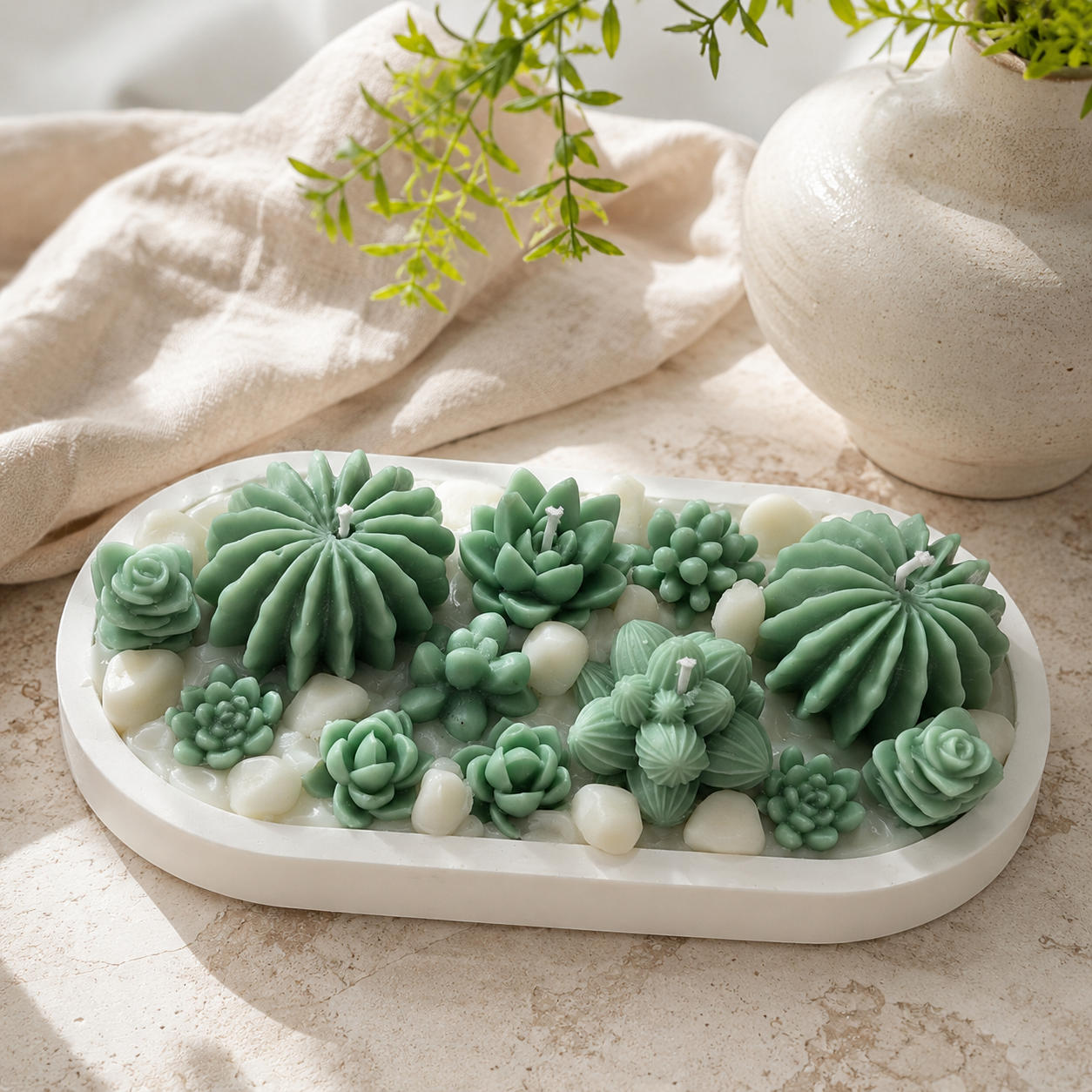 Succulent Garden Candle Tray | Handmade Cactus & Succulent Candle in Reusable Decorative Tray