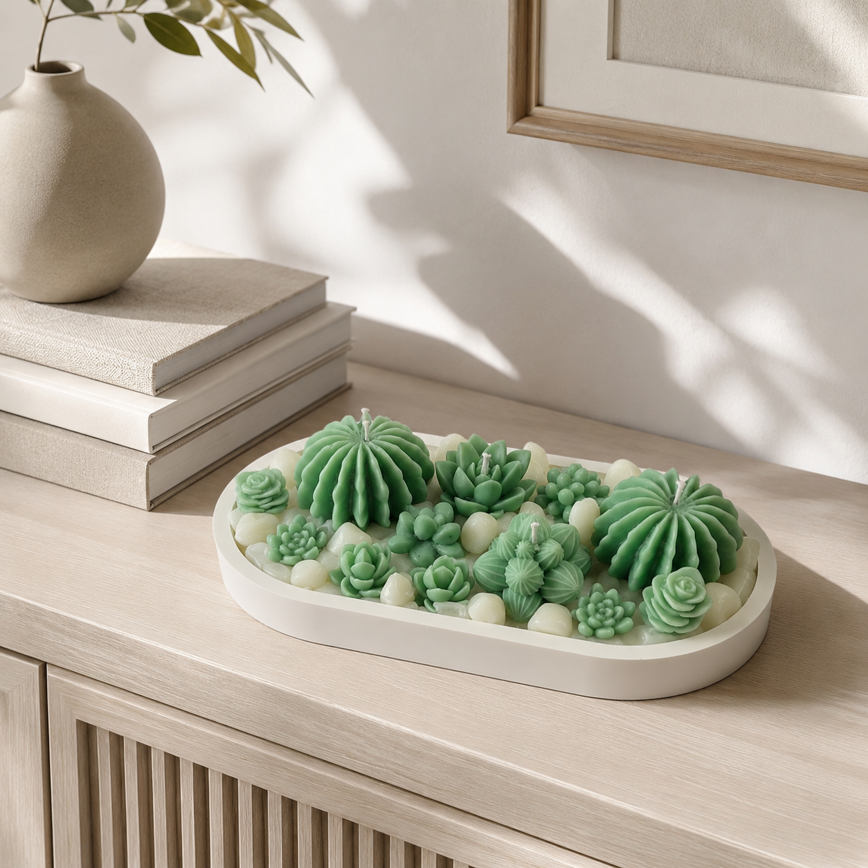 Succulent Garden Candle Tray | Handmade Cactus & Succulent Candle in Reusable Decorative Tray