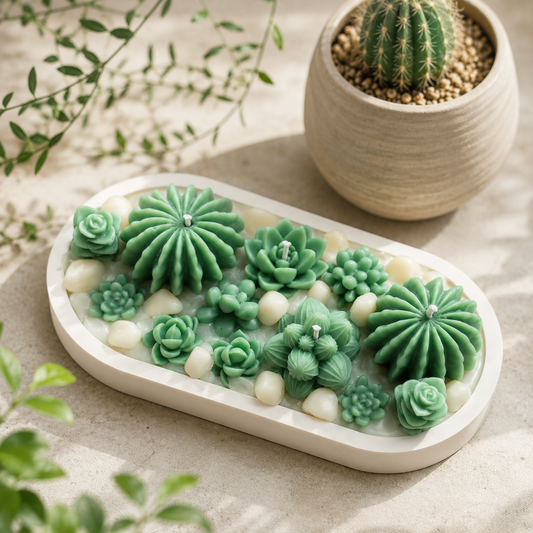 Succulent Garden Candle Tray | Handmade Cactus & Succulent Candle in Reusable Decorative Tray