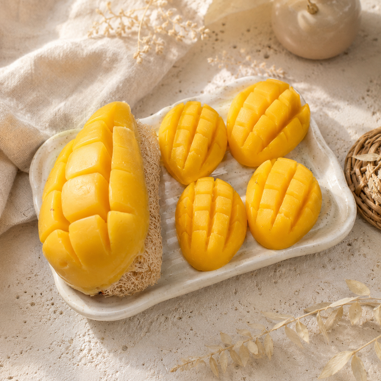 Mango Loofah Soap & Mango Bar Soap Set of 5 Combo | Handmade Exfoliating Bath Set