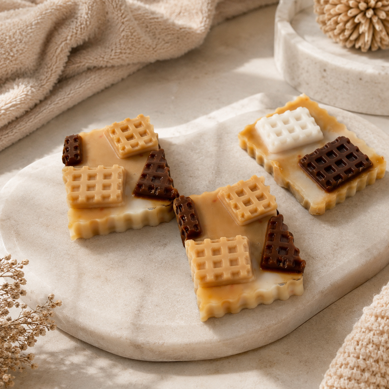 Waffle Soap Set of 3 | Handmade Dessert-Inspired Artisan Soap Gift Set