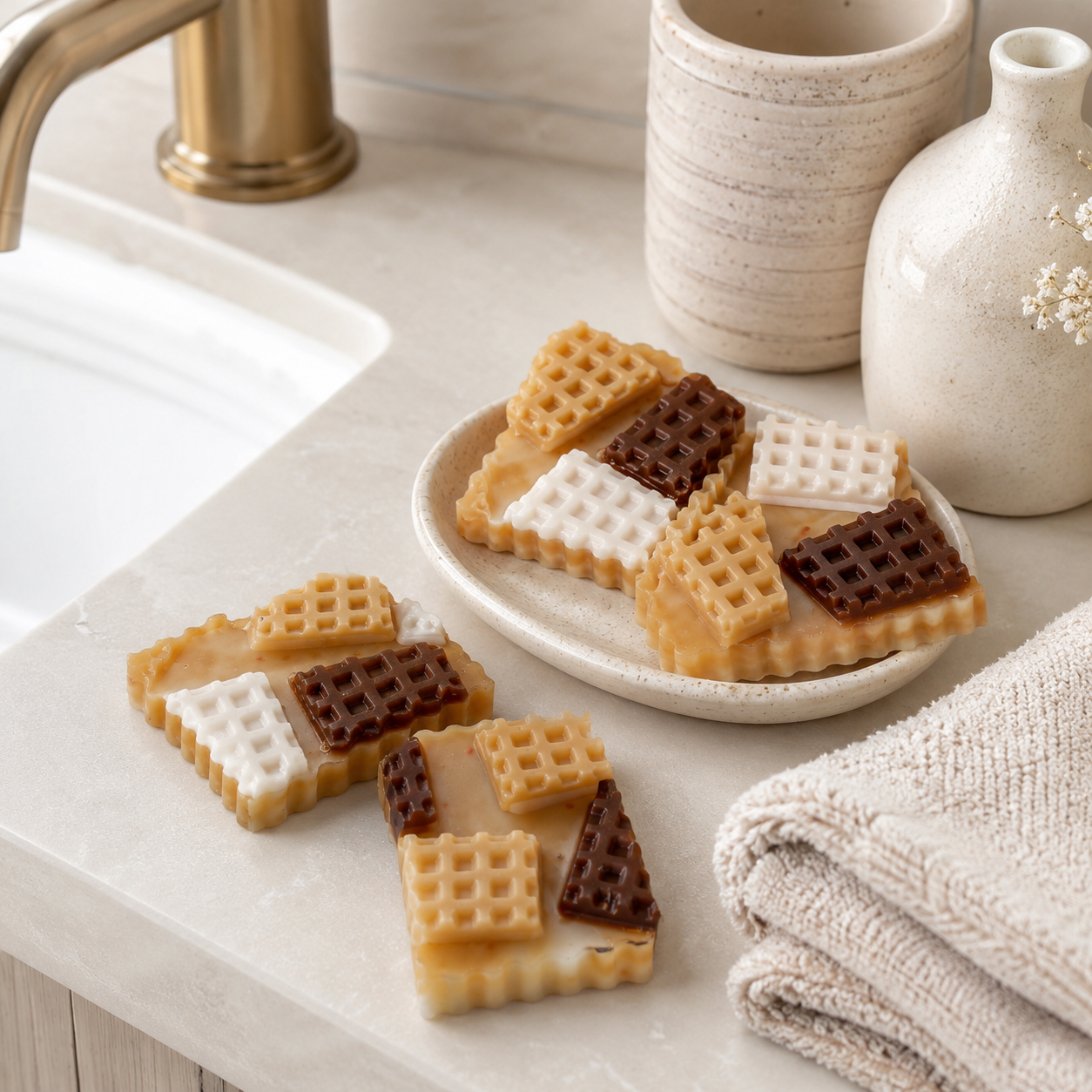 Waffle Soap Set of 3 | Handmade Dessert-Inspired Artisan Soap Gift Set