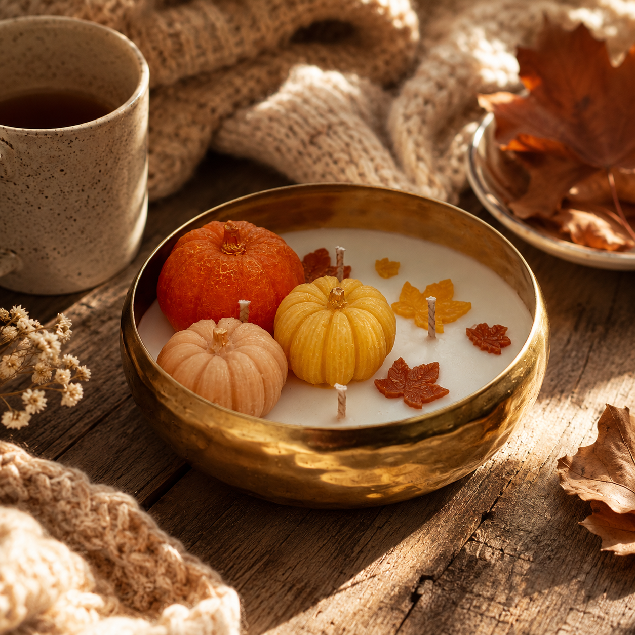 Autumn Pumpkin Urli Candle – Handmade Festive Brass Bowl Candle