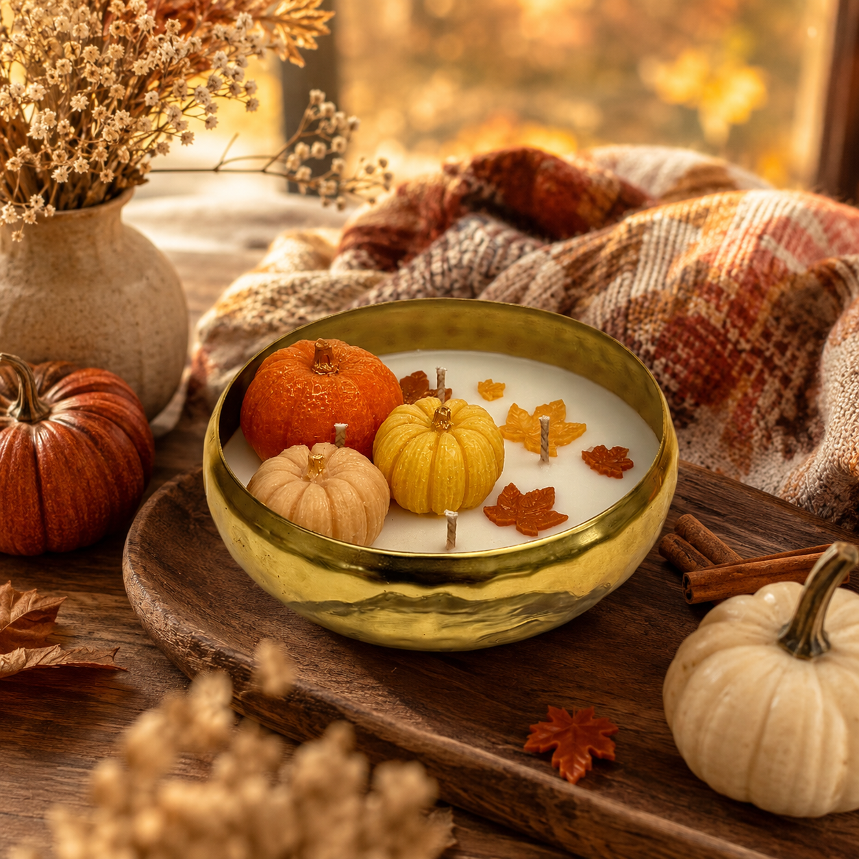 Autumn Pumpkin Urli Candle – Handmade Festive Brass Bowl Candle