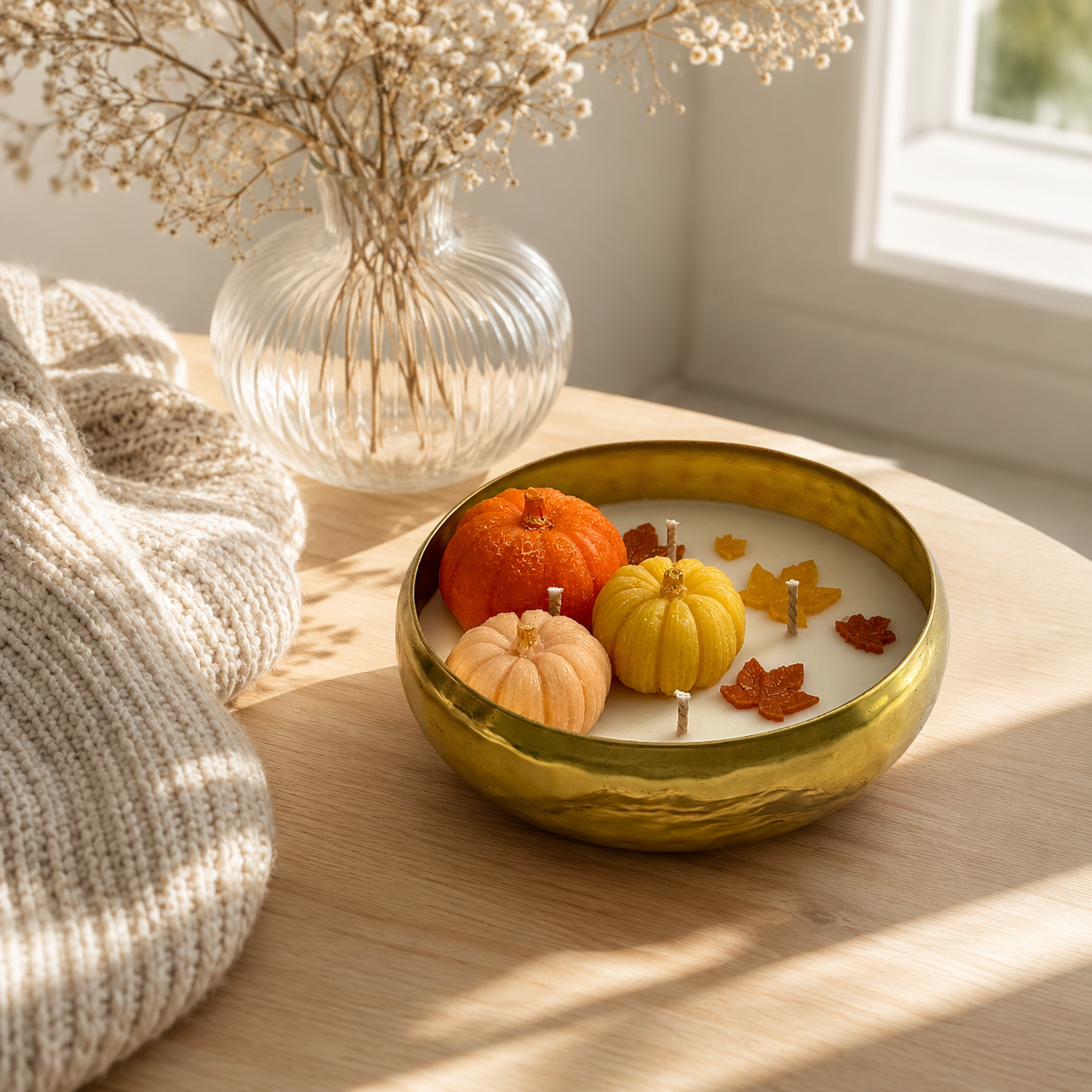 Autumn Pumpkin Urli Candle – Handmade Festive Brass Bowl Candle