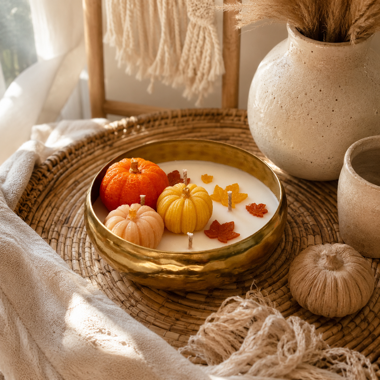 Autumn Pumpkin Urli Candle – Handmade Festive Brass Bowl Candle