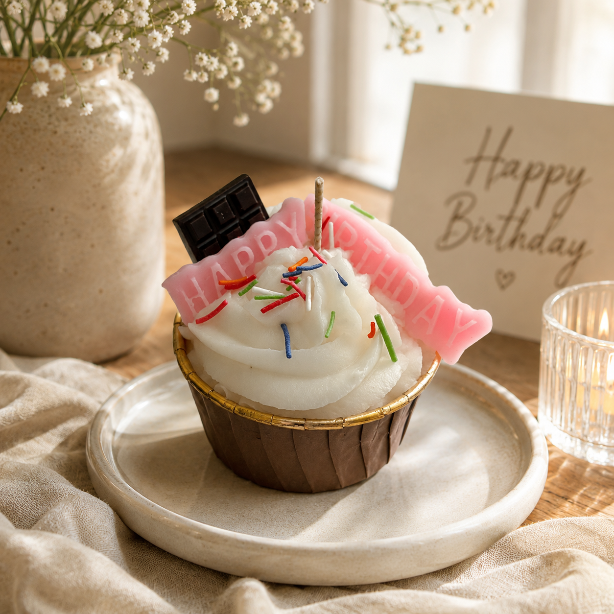 Happy Birthday Cupcake Candle | Decorative Birthday Gift Candle